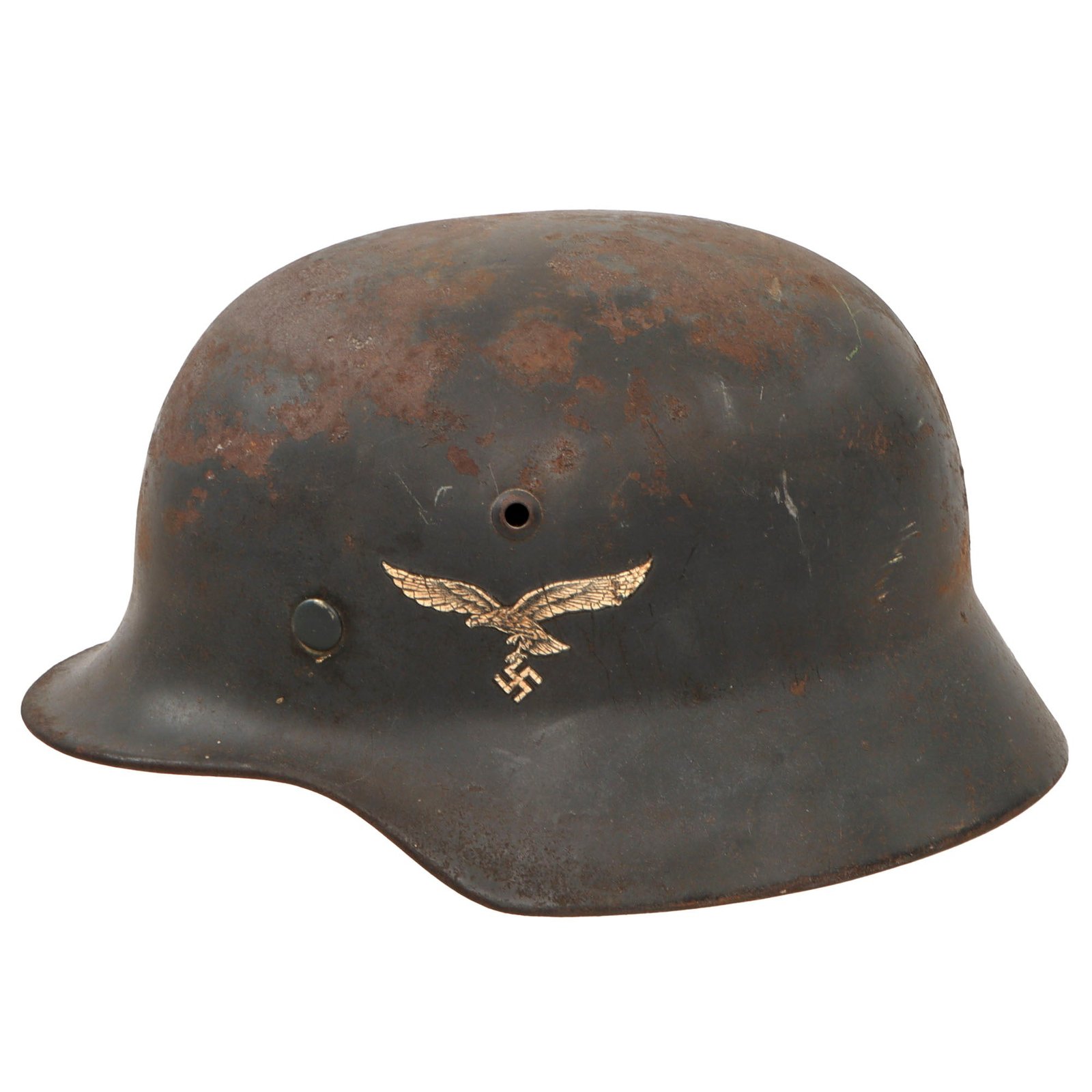 Original German WWII Luftwaffe M35 Double Decal Steel Helmet with 1938 Dated 57cm Liner & Chinstrap - Stamped EF64