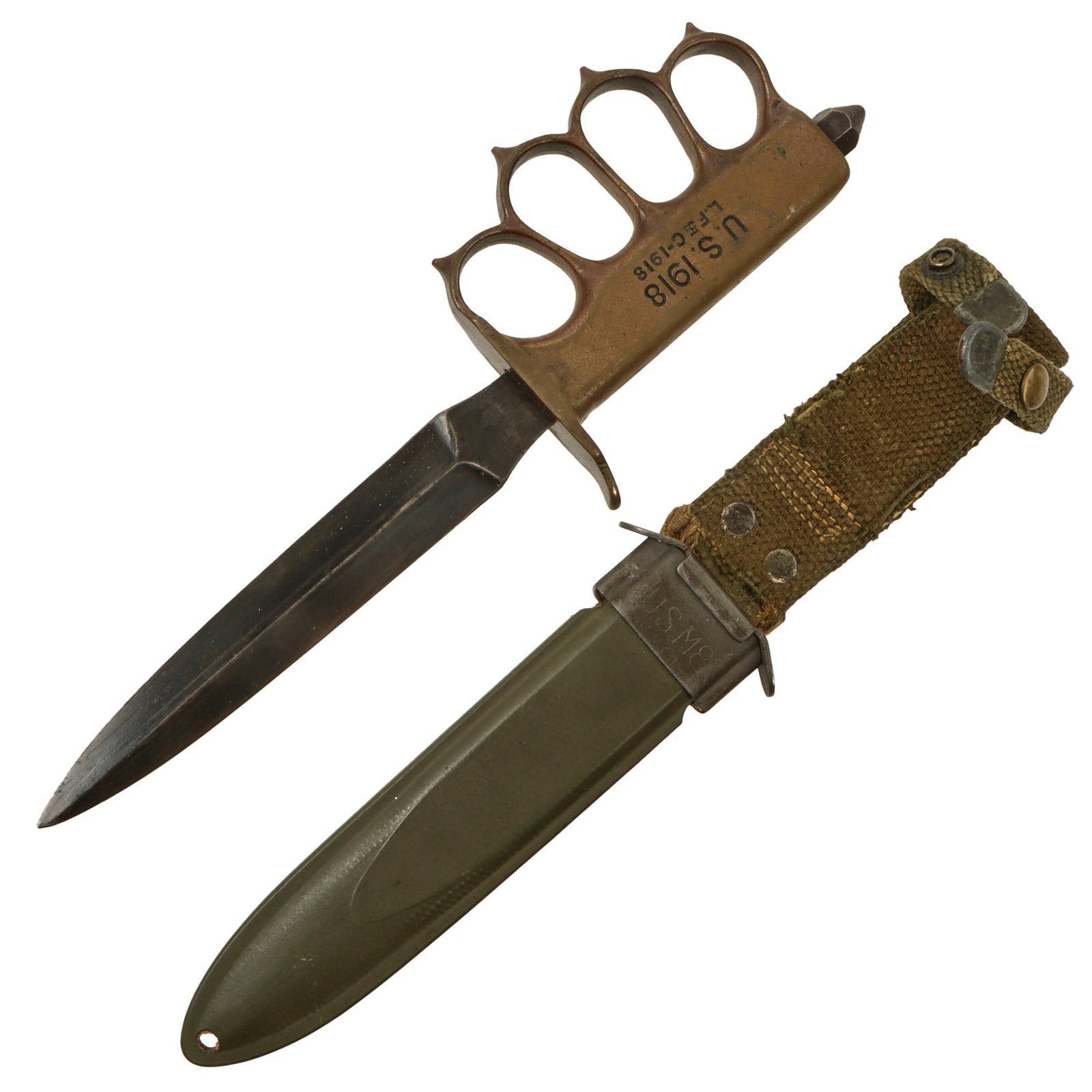 Original U.S. WWI/WWII Model 1918 Mark 1 Trench Knife “Paratrooper” Used with M8 Scabbard