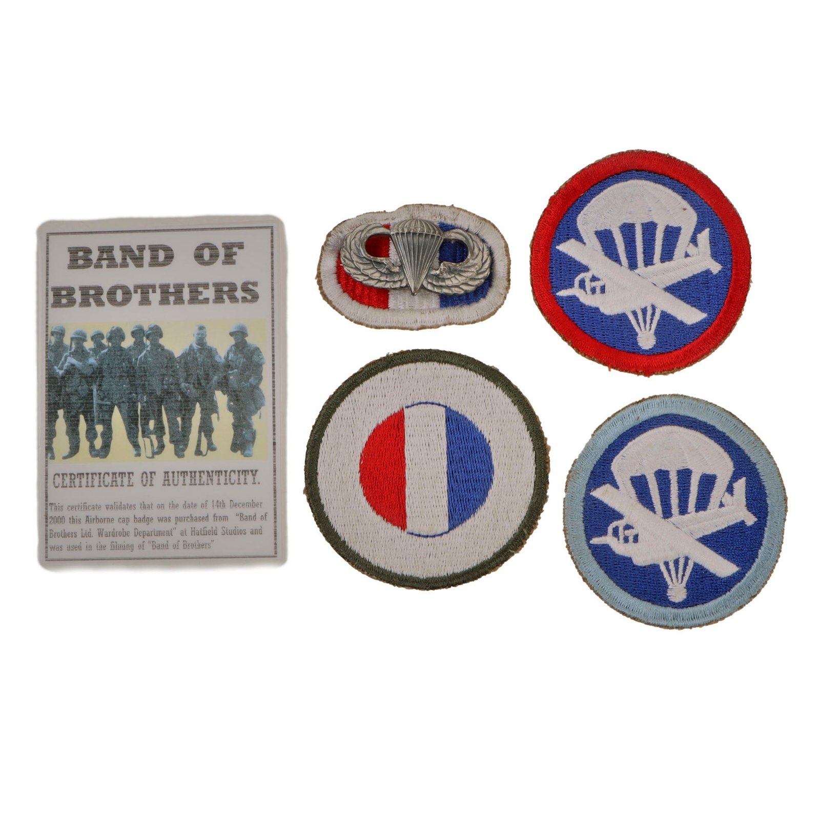 Original U.S. Band of Brothers Airborne Parachute Infantryman Badge & Oval with Airborne Cap Badges used in Show