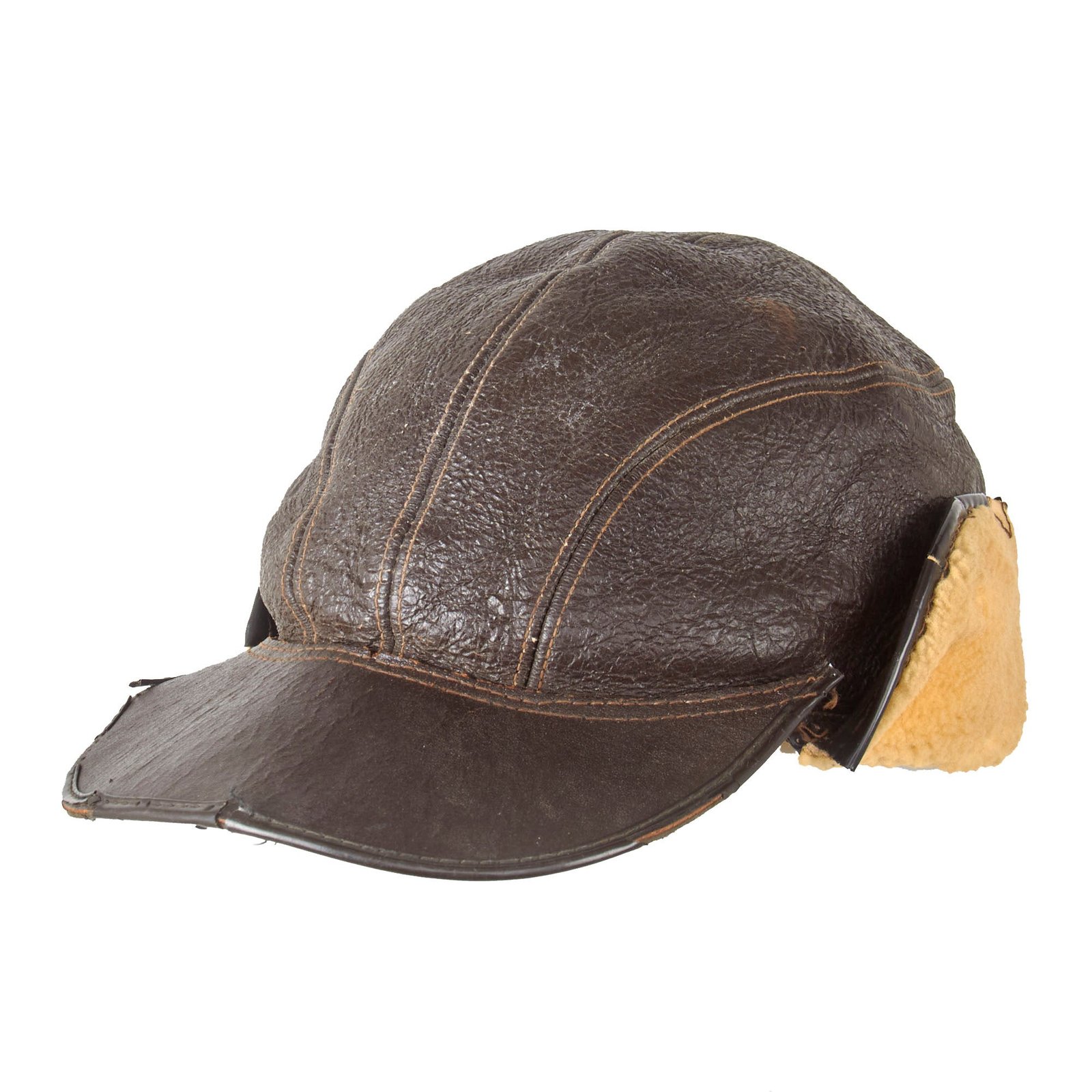 Original U.S. WWII Army Air Forces B-2 Gunner & Air Crew Shearling Leather Billed Cap
