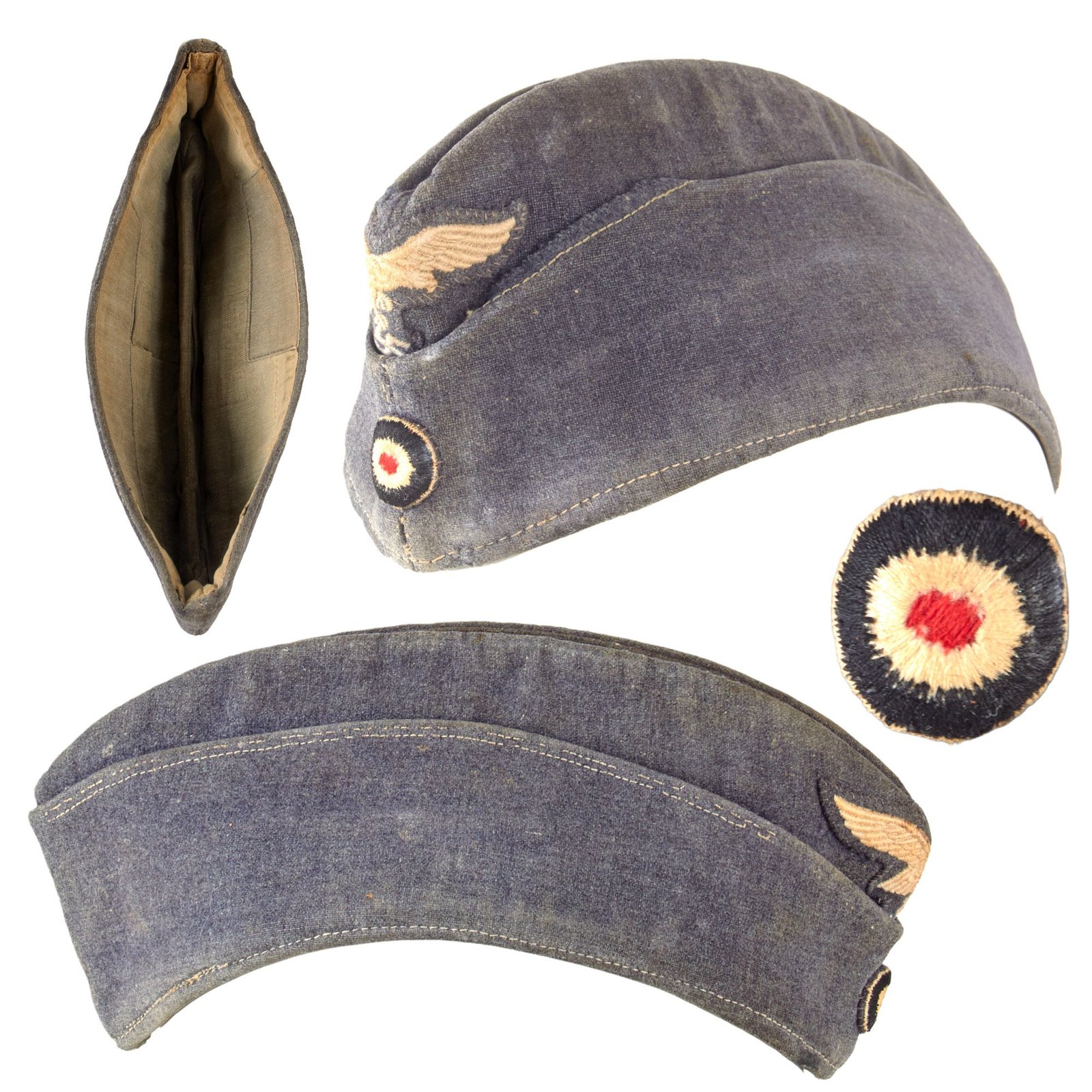 Original German WWII Luftwaffe EM-NCO Wool M38 Overseas Cap with Period Repairs - Schiffchen