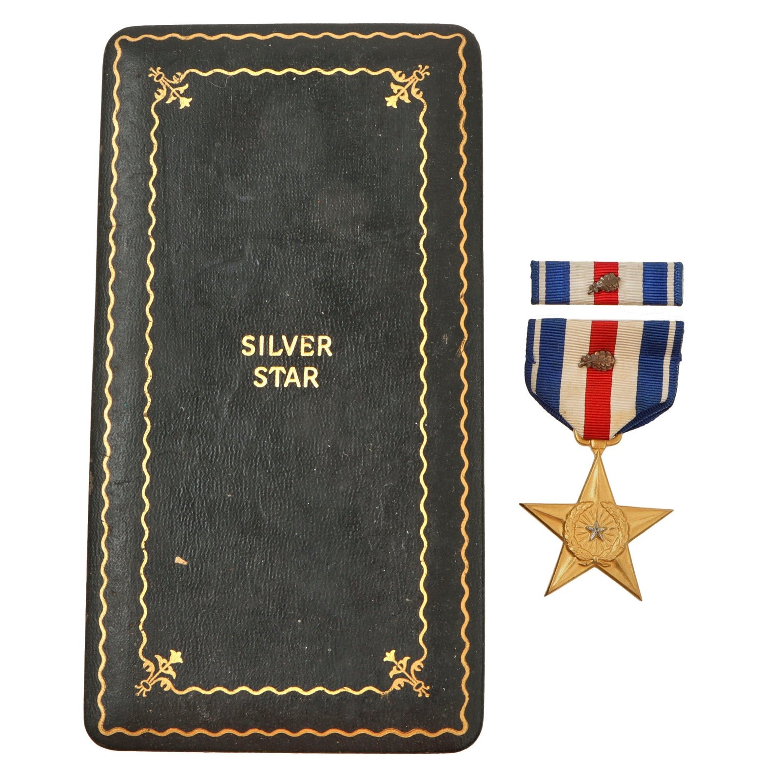 Original U.S. WWII 1942 Manufacture Numbered Silver Star with Oak Leaf Cluster Set By Robbins Co. with Case - #52090