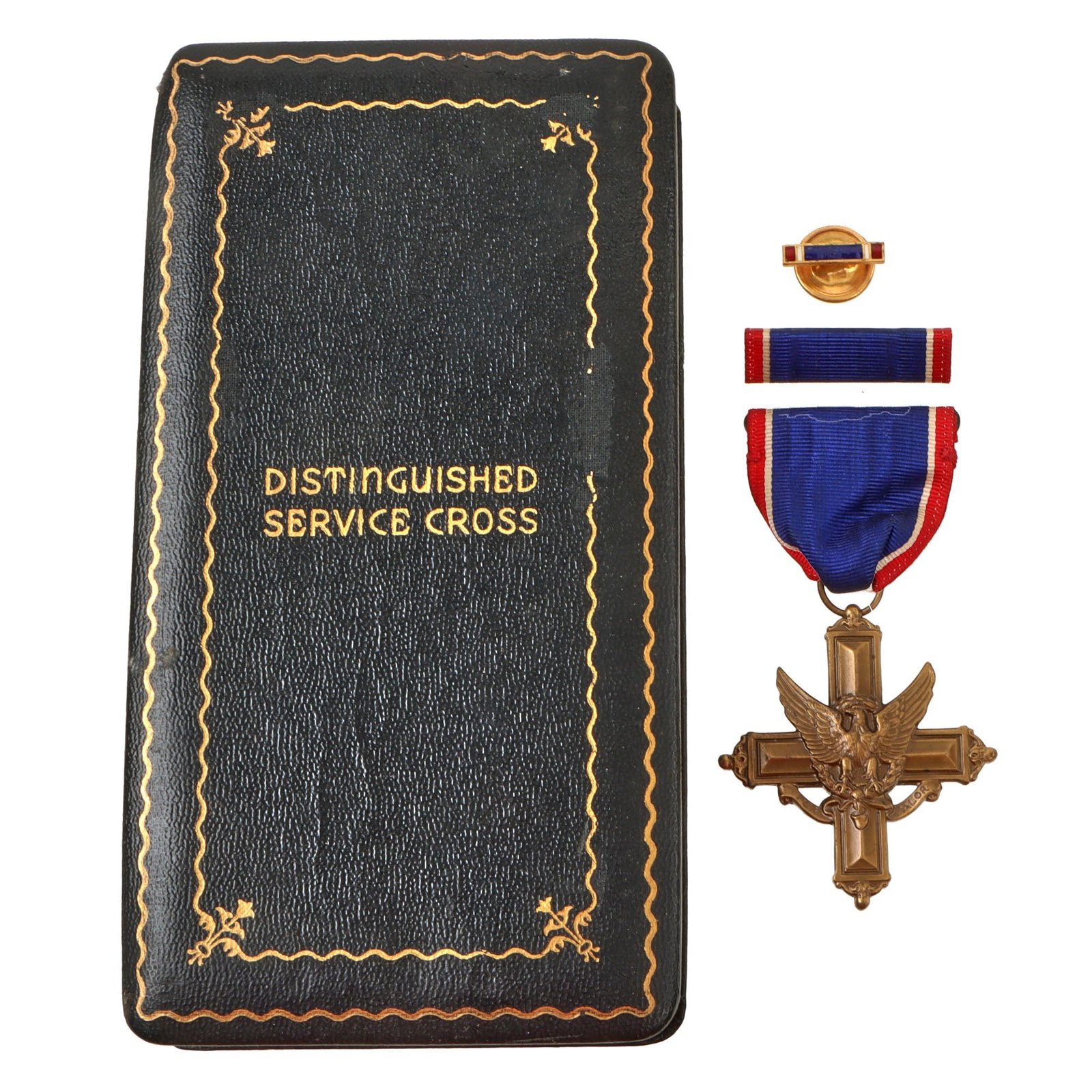 Original U.S. WWII Cased Distinguished Service Cross Set with Ribbon & Lapel Pin - Not Numbered