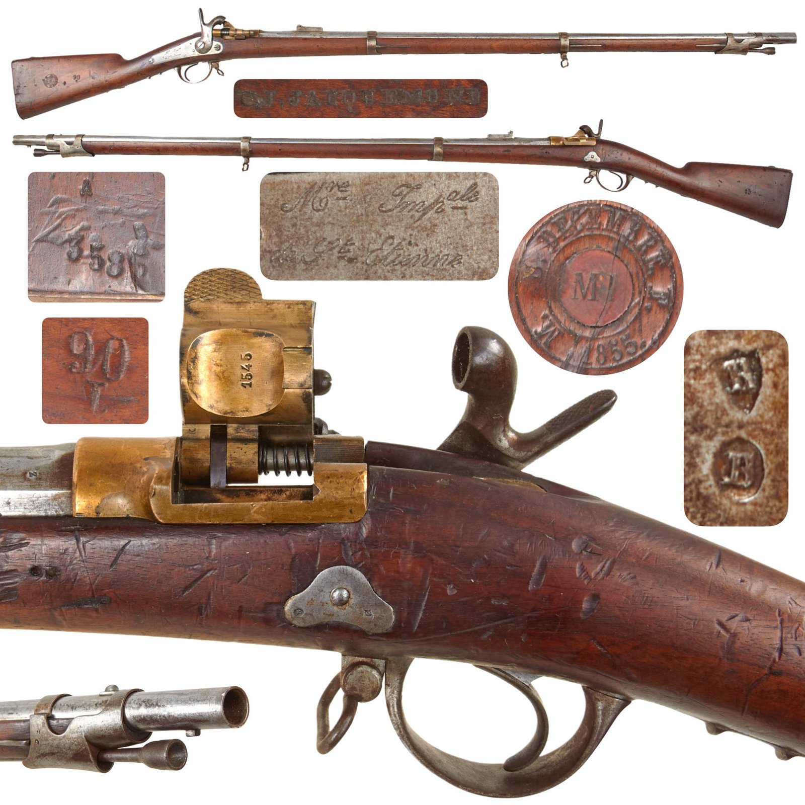 Original French Modèle 1853/1869 17.55mm Tabatière Brass Breech Loading Conversion Rifle by St. Étienne - Dated 1855