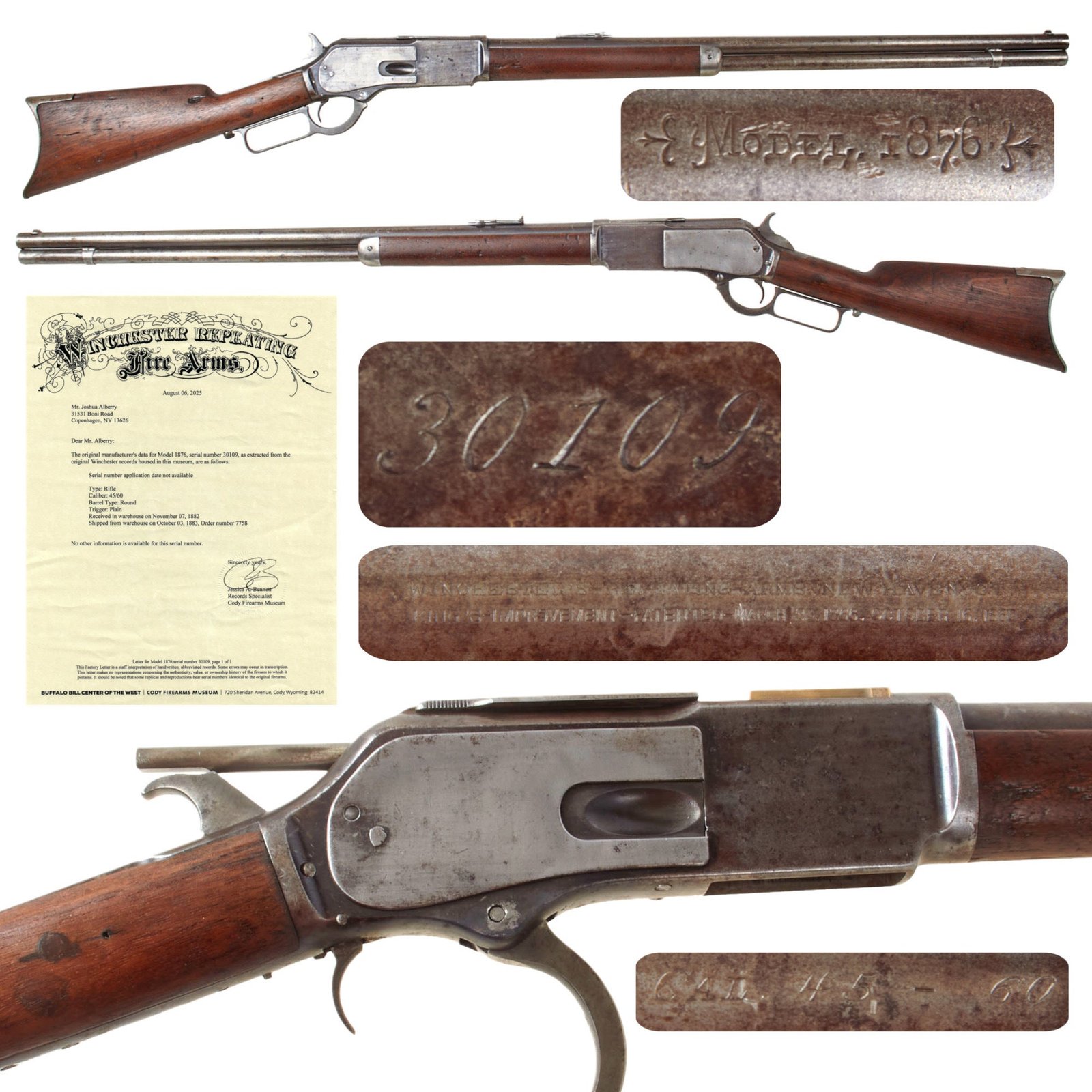 Original U.S. Winchester Model 1876 .45-60 Big Game Sporting Rifle Made in 1882 with 28" Round Barrel and Factory Letter - Serial 30109