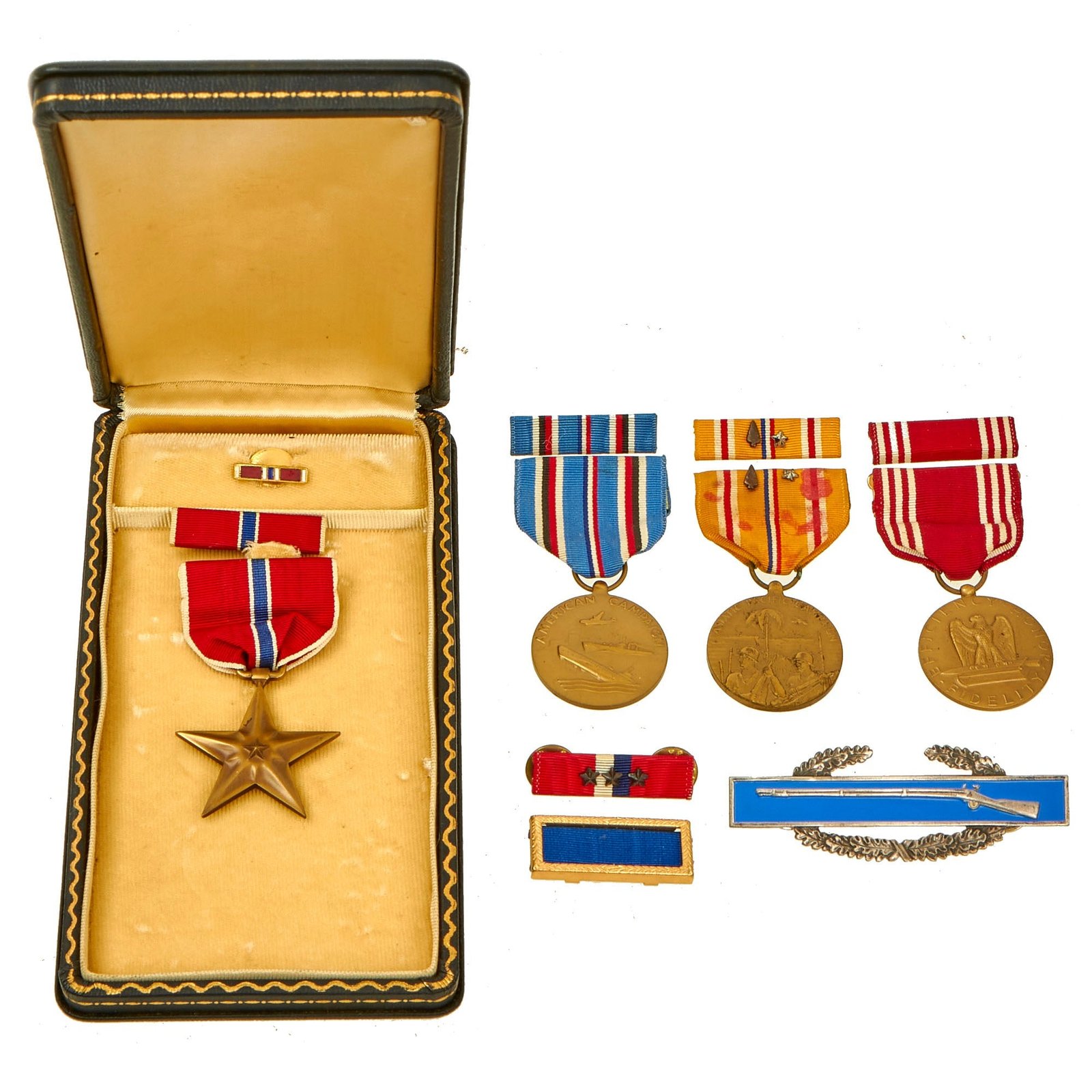 Buy Original U.S. WWII Name Engraved Bronze Star Presentation Set With Medals and Combat Infantry Badge - Murray M. Van Fossen | Original Firearms Antique For Sale