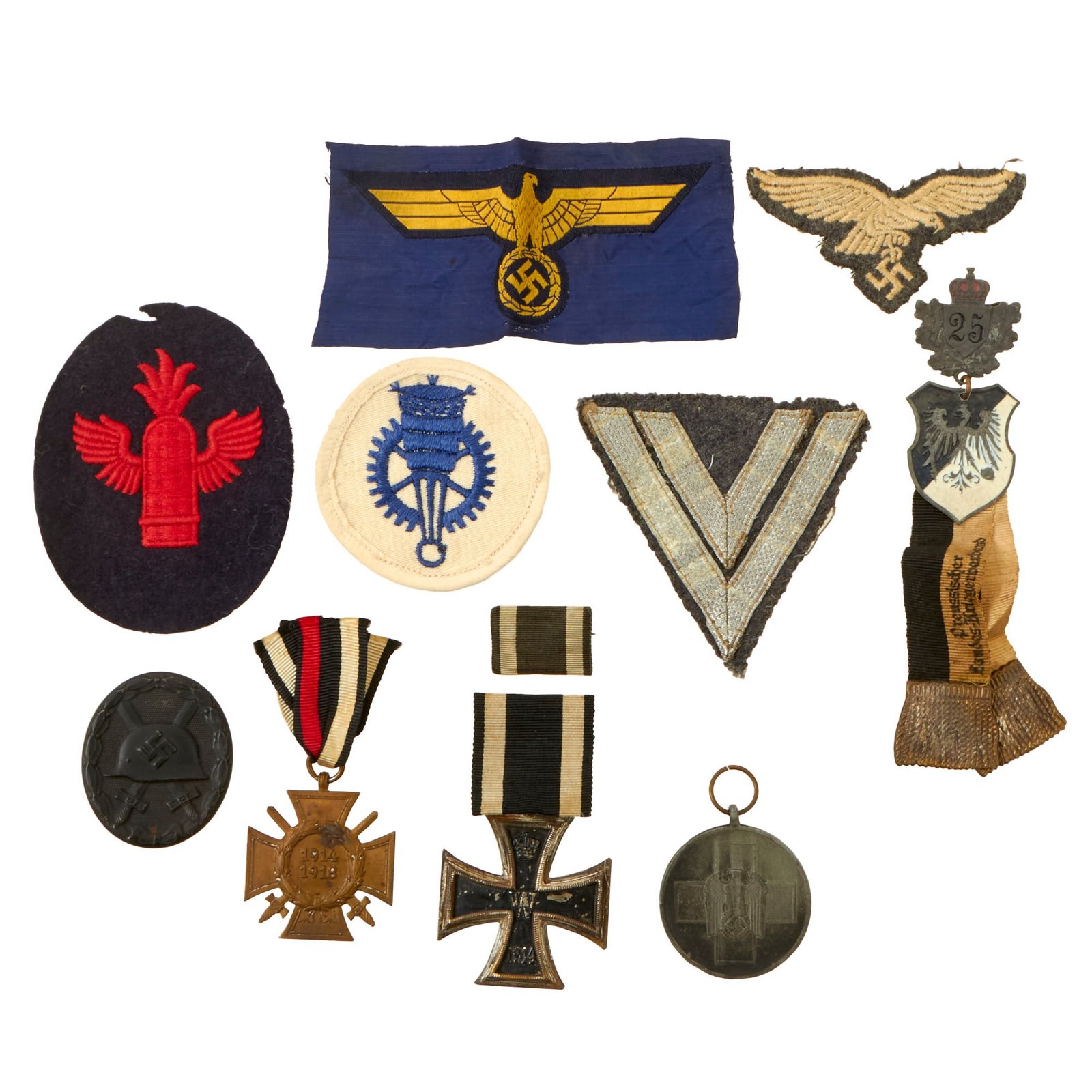 Buy Original German WWI - WWII Award and Insignia Grouping with 1914 EKII, Hindenburg Cross, DRK Social Welfare Medal, and More - 10 Items | Original Firearms Antique For Sale