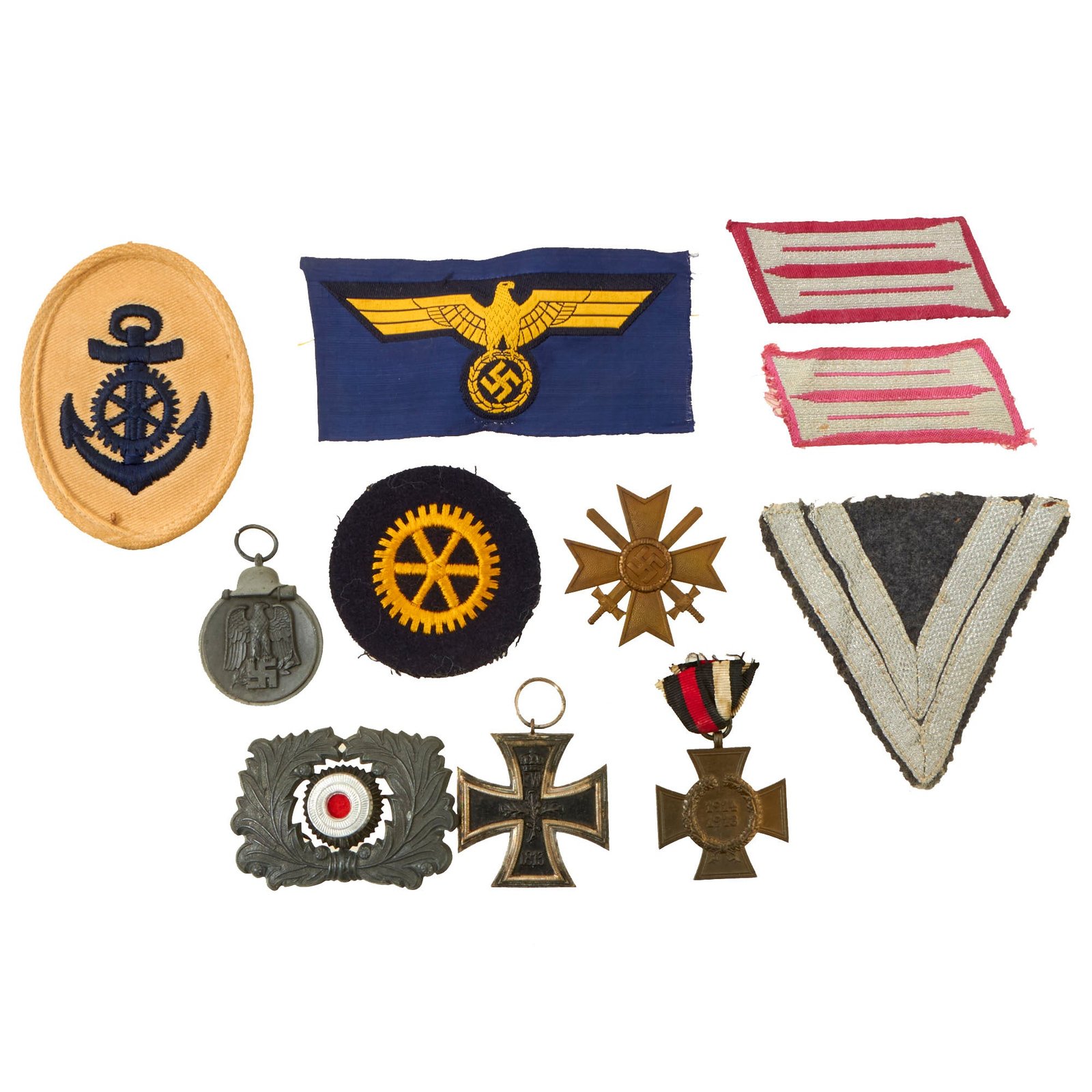 Buy Original German WWI - WWII Award and Insignia Grouping with 1914 EKII, Hindenburg Cross, Eastern Medal, and More - 10 Items | Original Firearms Antique For Sale