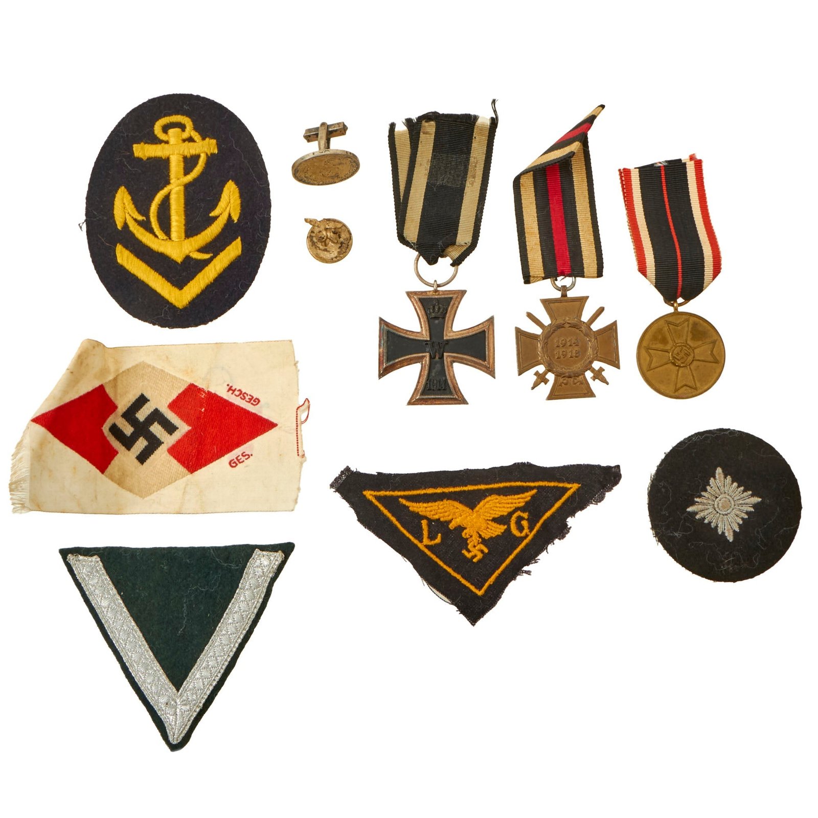 Buy Original German WWI - WWII Award and Insignia Grouping with 1914 EKII, Hindenburg Cross, War Merit Medal, and More - 10 Items | Original Firearms Antique For Sale