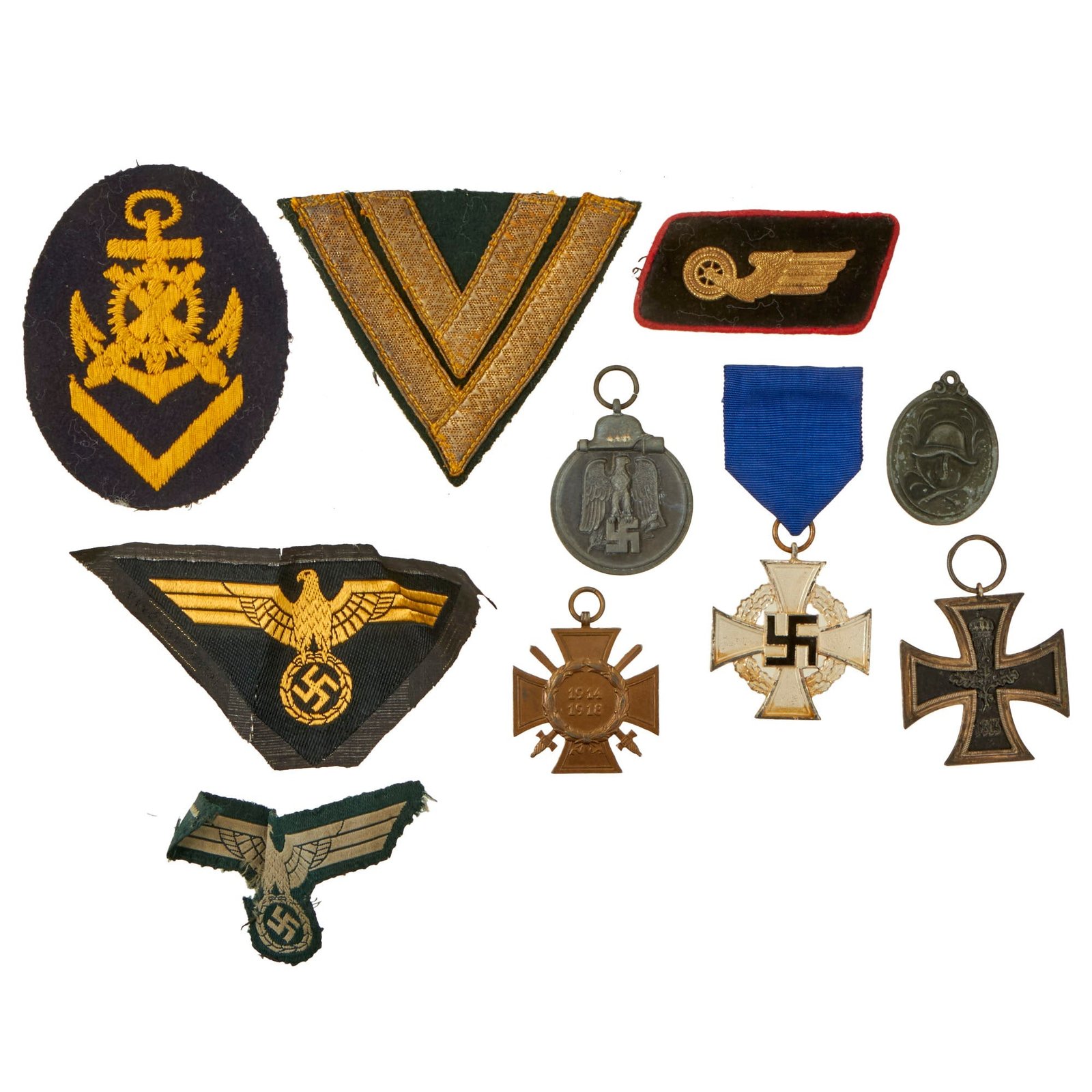 Buy Original German WWI - WWII Award and Insignia Grouping with 1914 EKII, Eastern Medal, and More - 10 Items | Original Firearms Antique For Sale