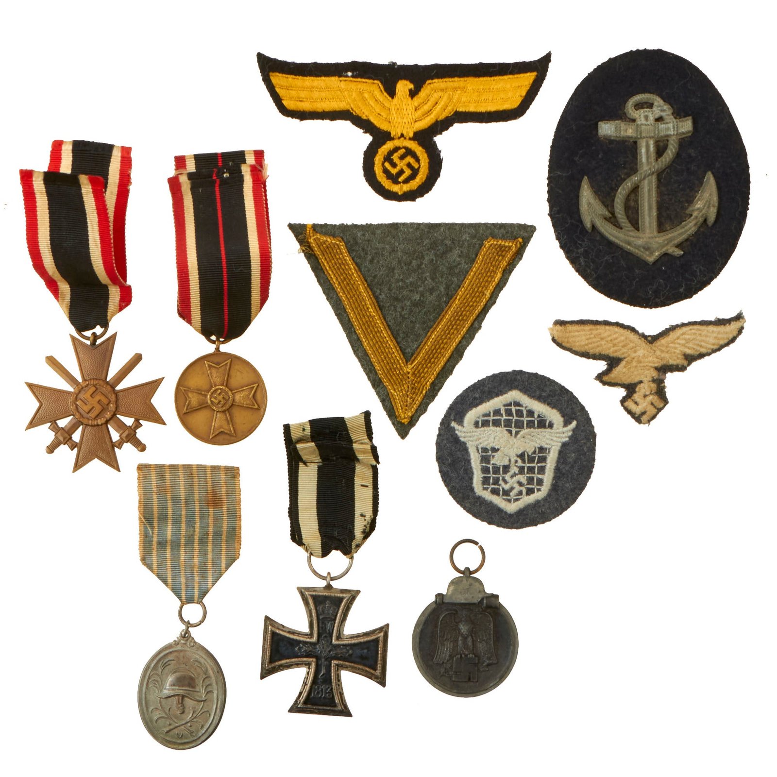 Buy Original German WWI - WWII Medal & Insignia Grouping with 1914 EKII, KvKII, Eastern Medal, and More - 10 Items | Original Firearms Antique For Sale