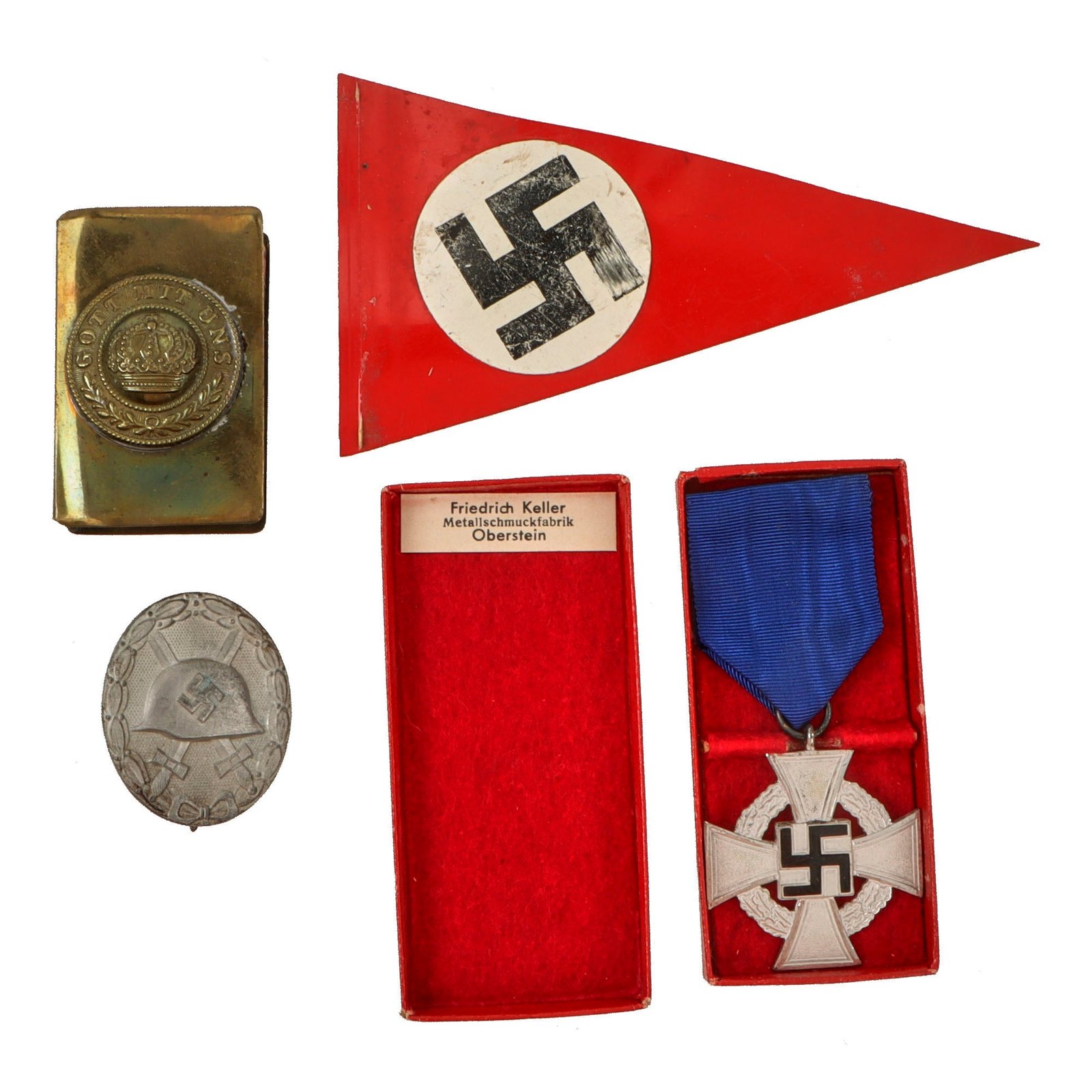 Original German WWI - WWII Award and Ephemera Grouping with 25 Year Long Civil Service Award and Silver Wound Badge - 4 Items