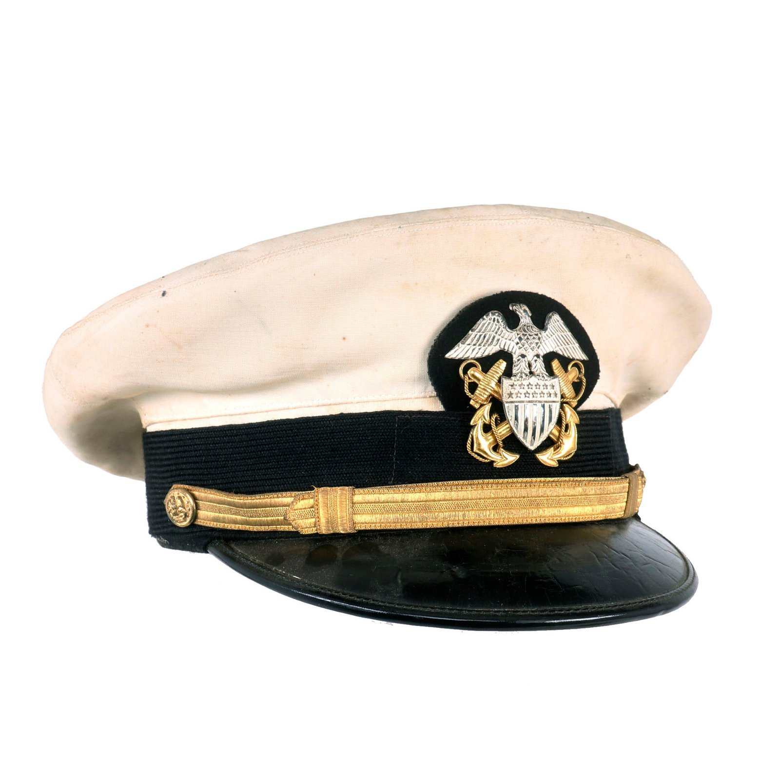 Buy Original U.S. Early WWII Named Navy Officer White Combination Visor Cap - Size 7 - Lieutenant Commander Supply Corps | Original Firearms Antique For Sale