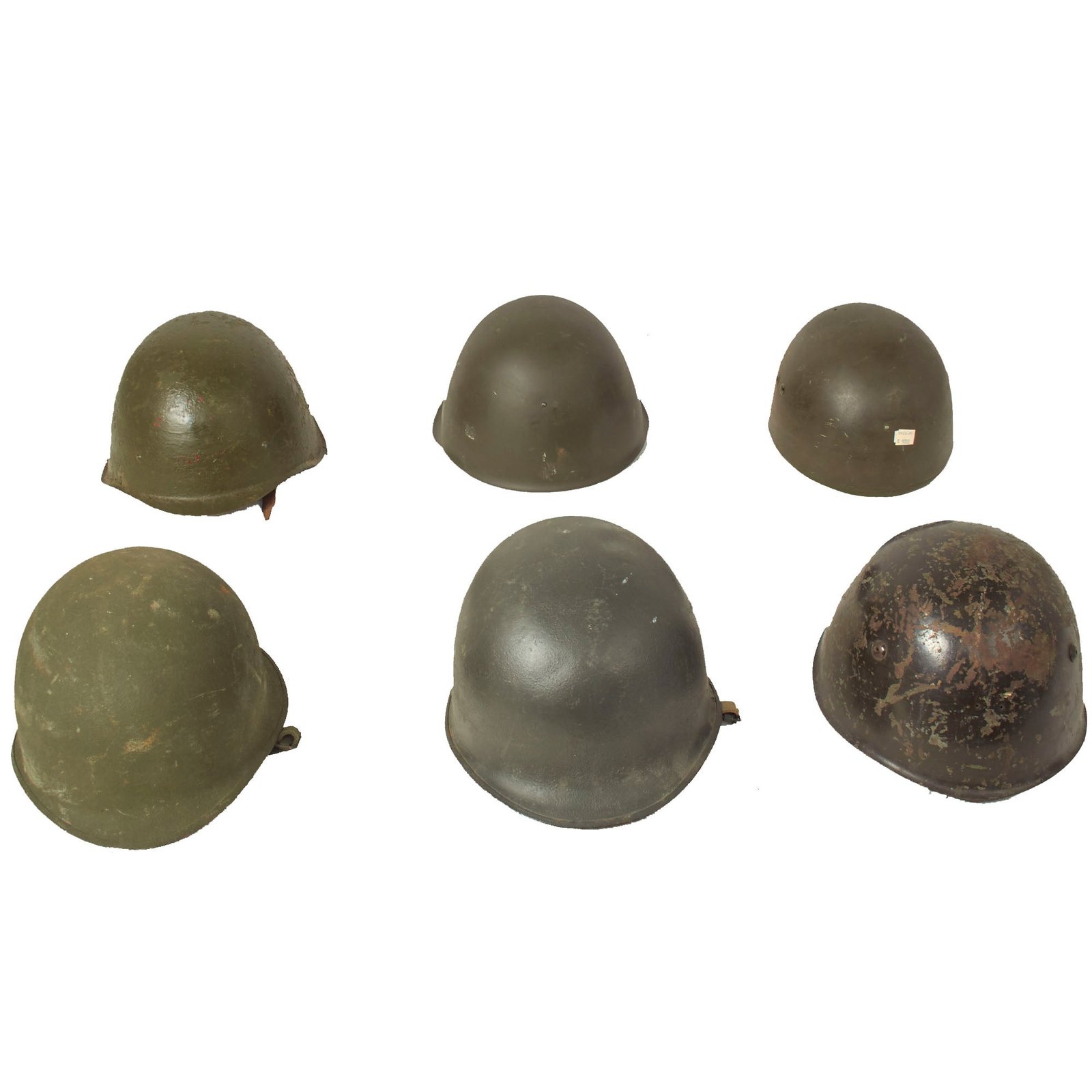 Buy Original U.S. & European Helmet Lot Complete With Liners Featuring (2) M1 Helmets - 6 Items | Original Firearms Antique For Sale