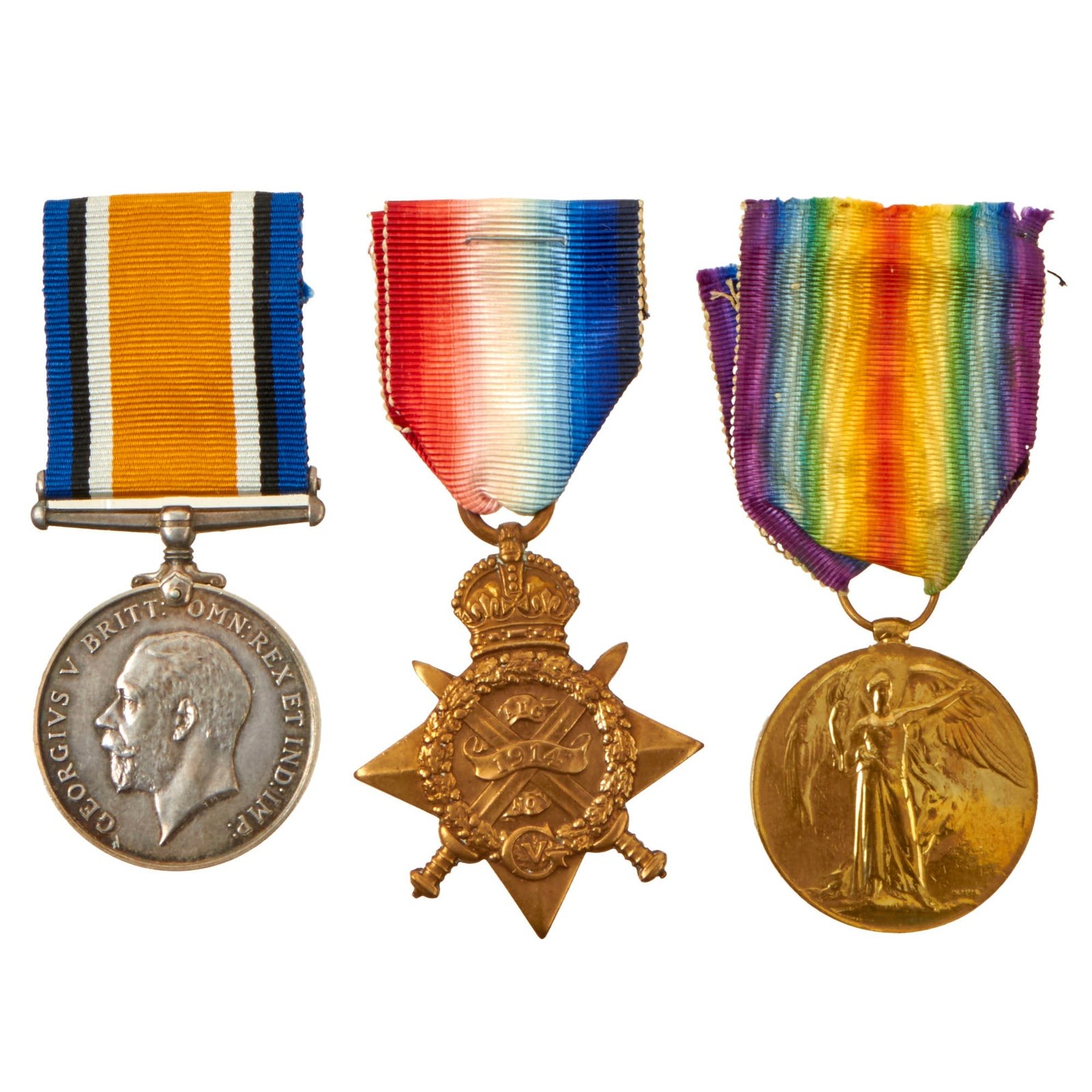 Buy Original British WWI Lot of 3 Medals to 3 Different Soldiers - 1914 Star, WWI Victory Medal, & British War Medal | Original Firearms Antique For Sale