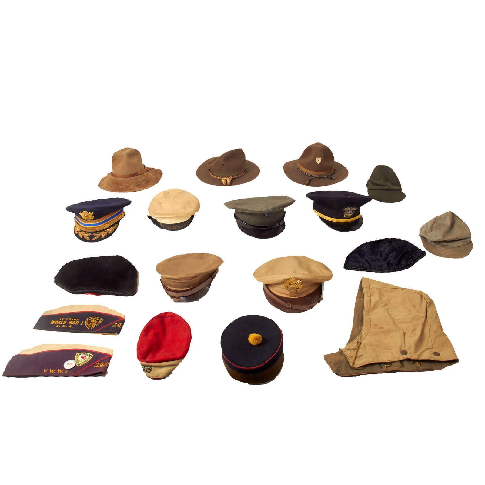 Buy Original Post WWII American and British Military Cap and Peaked Visor Lot - 18 Items | Original Firearms Antique For Sale