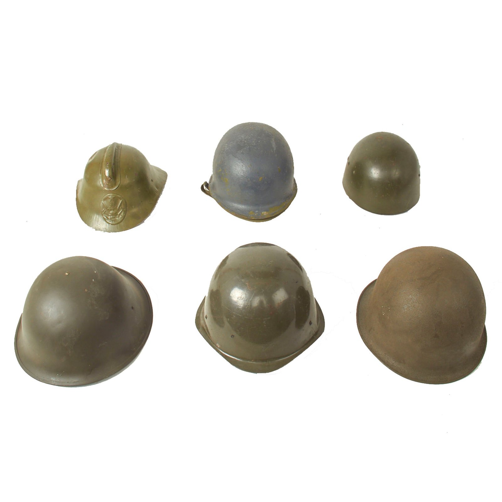 Buy Original U.S. & European Helmet Lot Complete With Liners - 6 Items | Original Firearms Antique For Sale