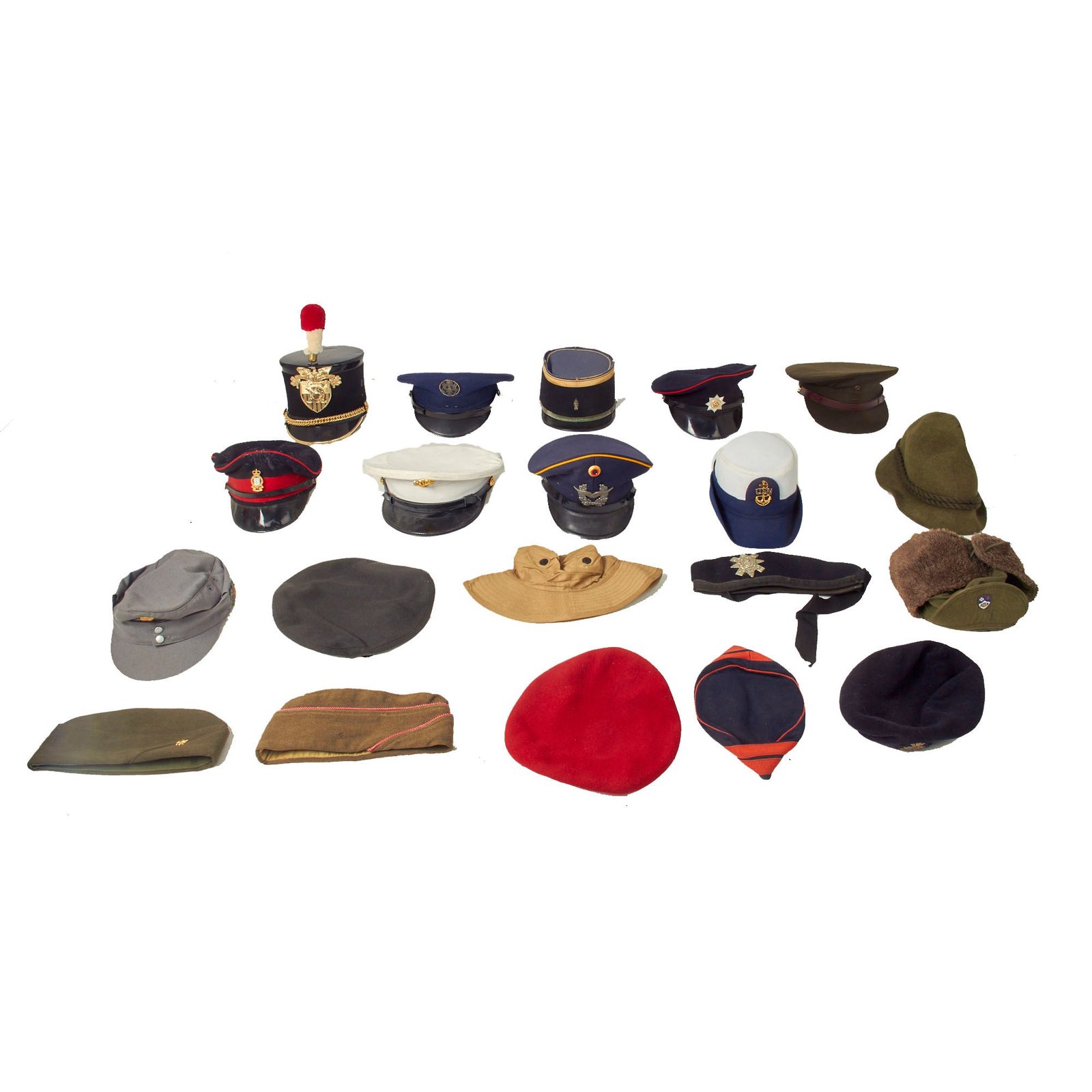 Buy Original Post WWII American and European Military and Police Caps and Peaked Visor Lot - 20 Items | Original Firearms Antique For Sale