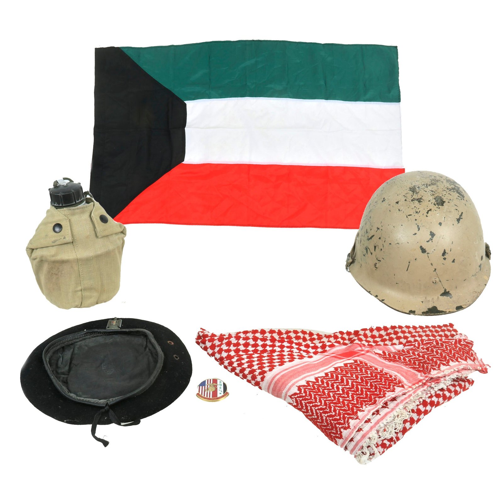 Buy Original U.S. Iraq War Soldier Bringback M80 Helmet, Beret, Canteen, Flag & Shemagh | Original Firearms Antique For Sale