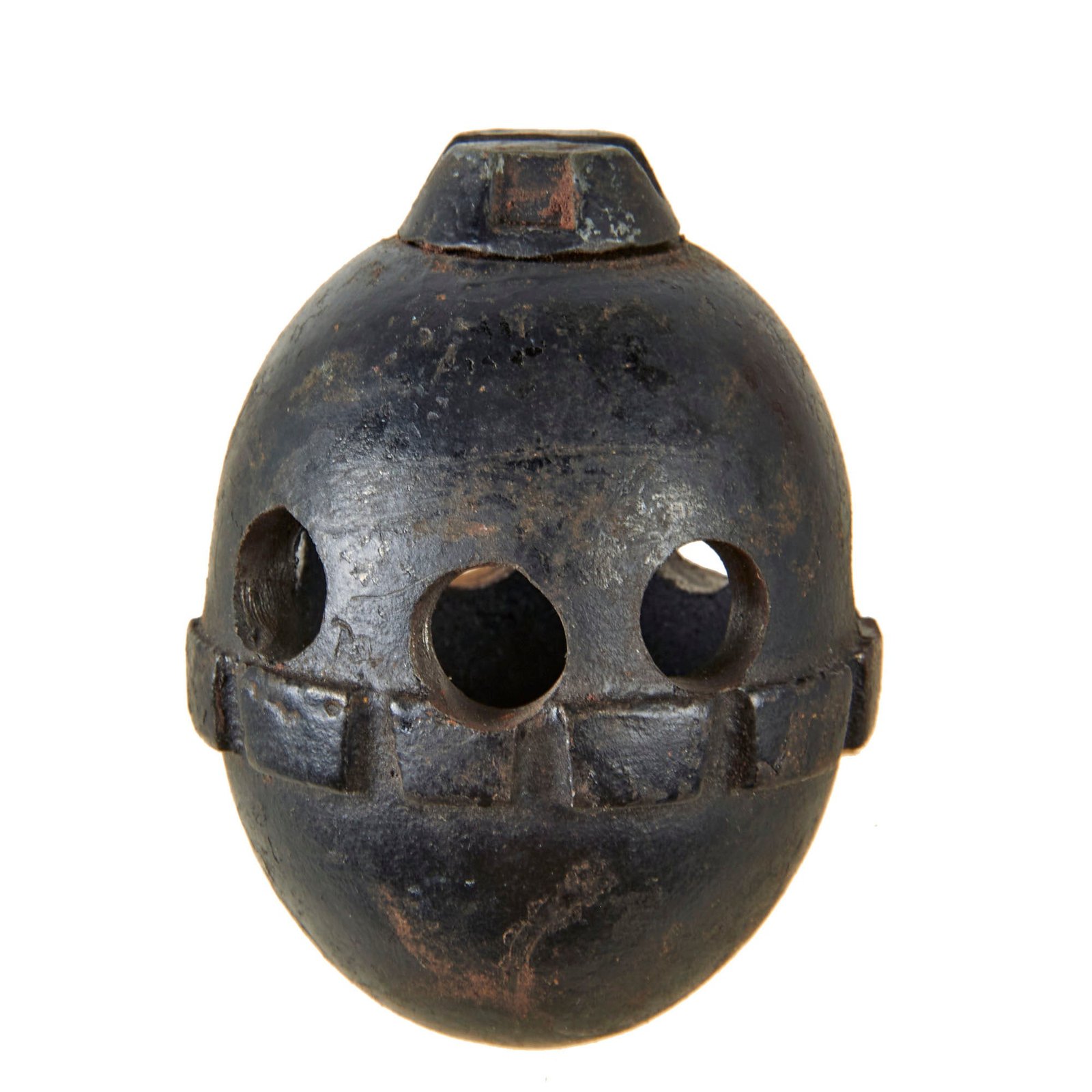 Original German WWI Model 1917 n/A Inert Egg Hand Fragmentation Grenade Trainer with Holes & Transit Plug - Eierhandgranate