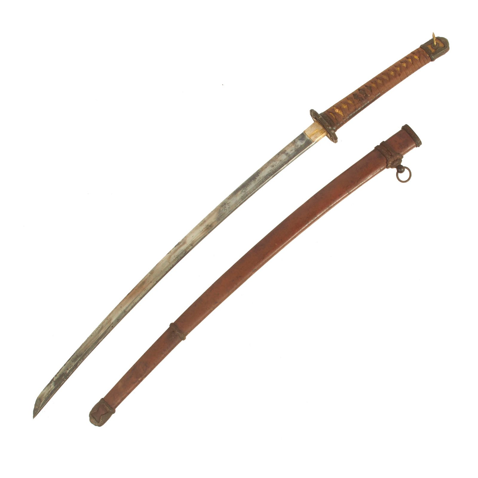 Buy Original WWII Service Worn Japanese Type 98 Shin-Gunto Katana Sword by KINMICHI with Scabbard - dated 1944 | Original Firearms Antique For Sale