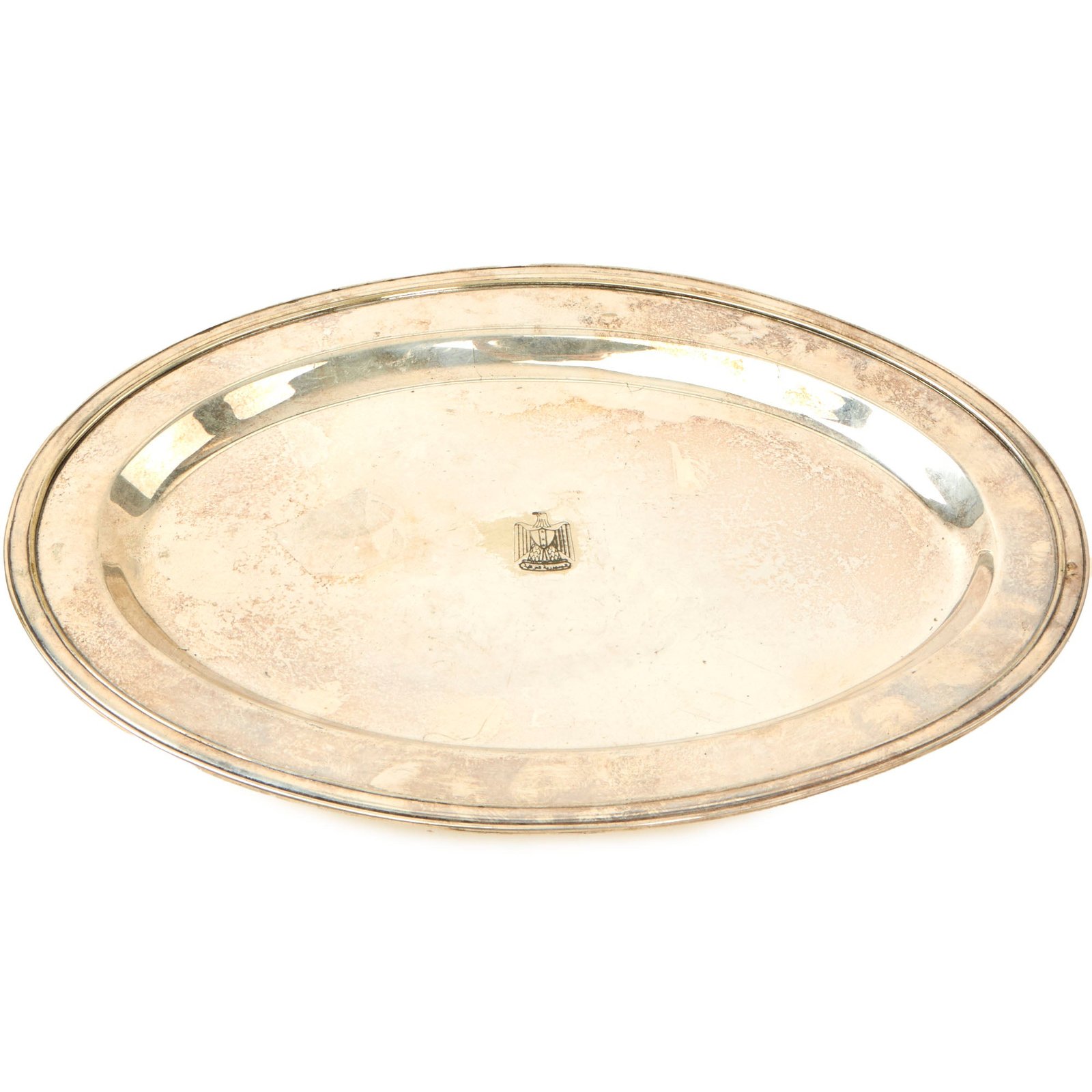 Buy Original Iraq War Saddam Hussein Silver Plated Serving Tray with Iraq Coat of Arms - From Basra Airport - Christofle Silver | Original Firearms Antique For Sale