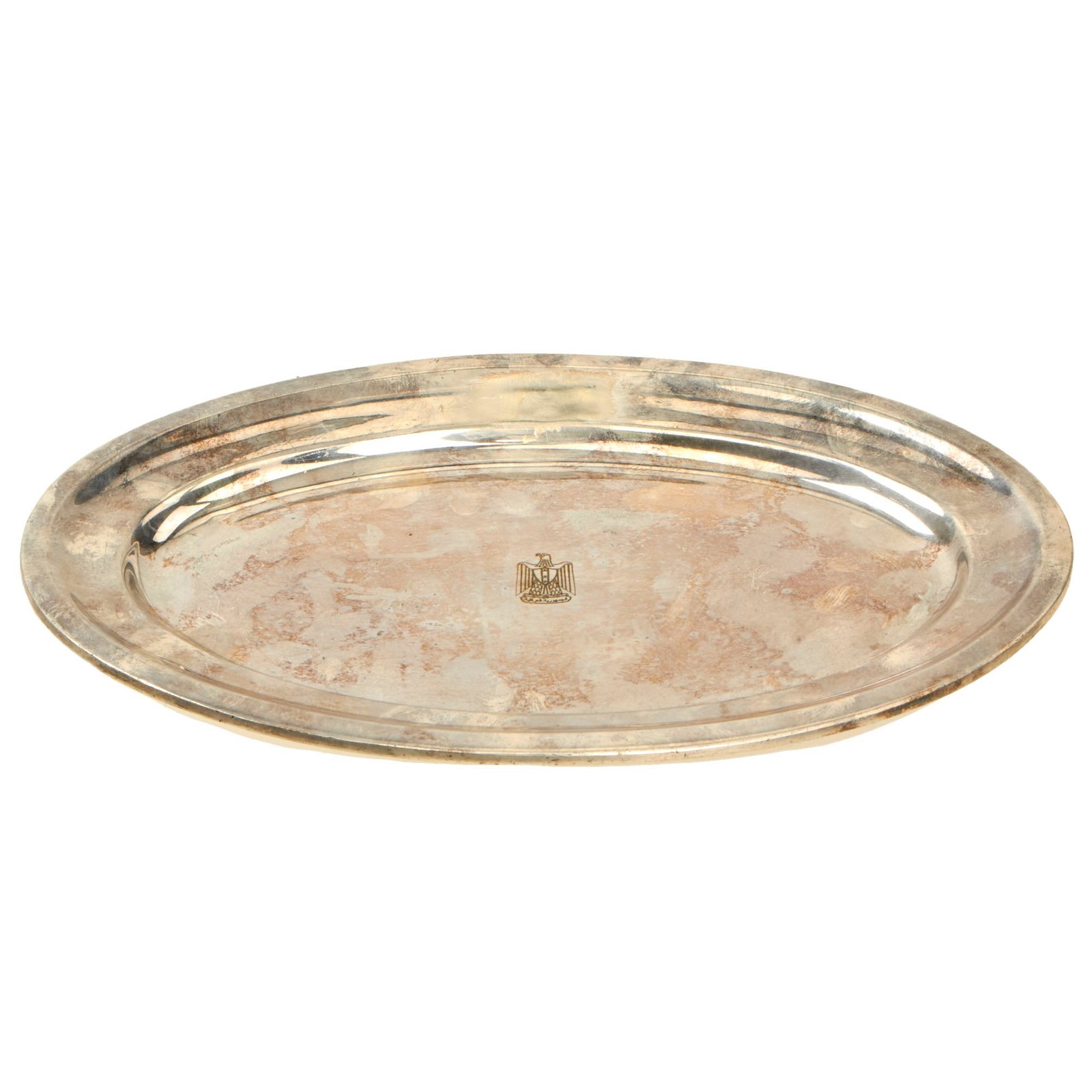 Buy Original Iraq War Saddam Hussein Silver Plated Small Serving Tray With Iraq Coat of Arms - Christofle Silver | Original Firearms Antique For Sale