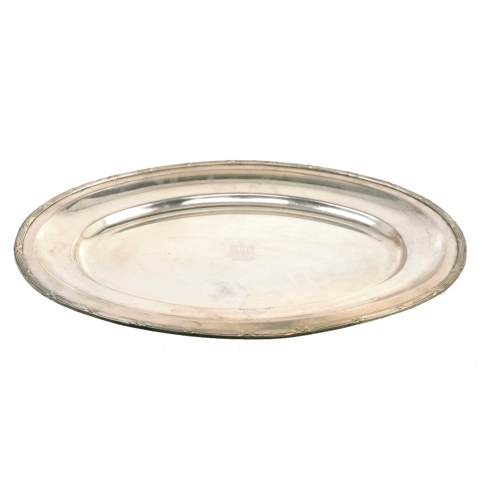 Buy Original Iraq War Saddam Hussein Silver Plated Formal Pattern Serving Tray with Iraq Coat of Arms - From Basra Airport - Christofle Silver | Original Firearms Antique For Sale