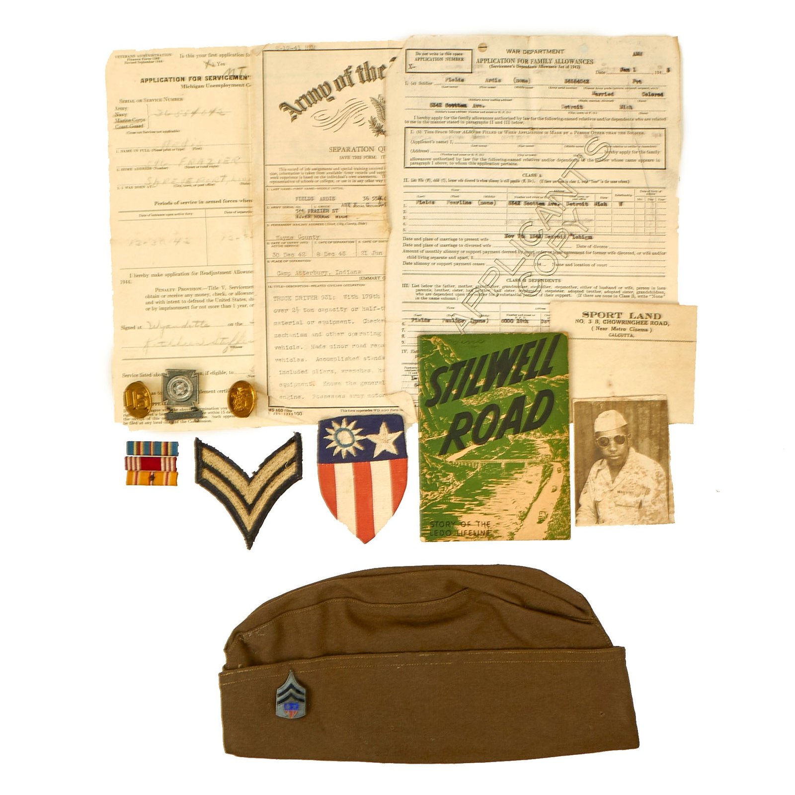 Buy Original U.S. WWII Named 179th Quartermaster Battalion (Mobile) Ledo Road CBI African American Grouping for Corporal Ardis Fields | Original Firearms Antique For Sale