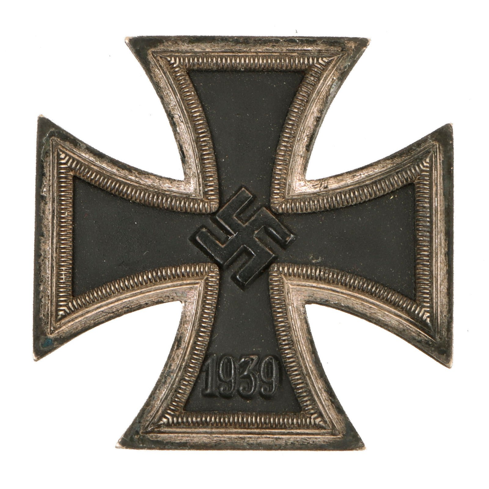 Original German WWII Iron Cross First Class 1939 EKI with Tapered Vertical Pinback - Unmarked