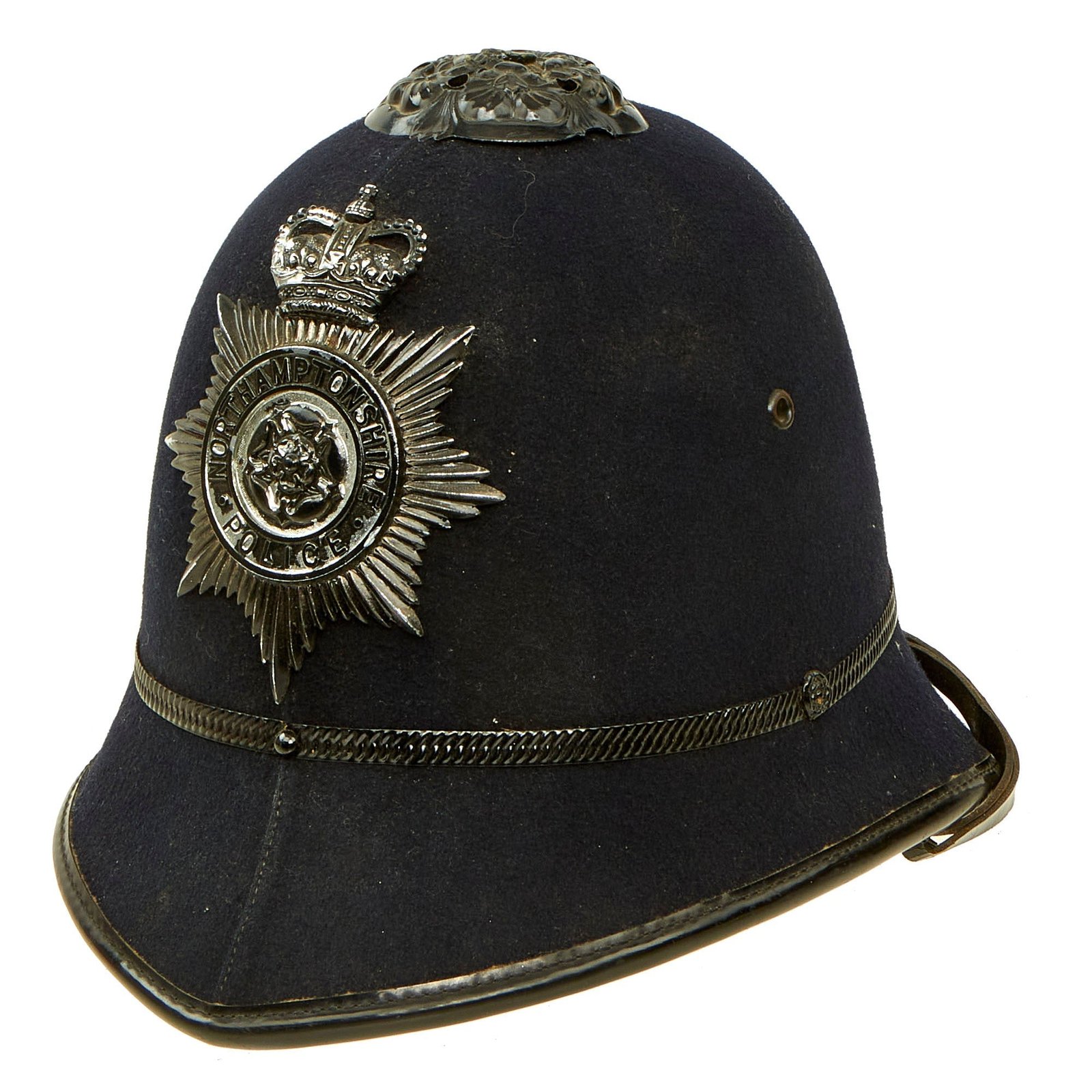 Buy Original British Queen's Crown Rose Top Northampton Police “Blackout” Police Bobby Helmet - size 6 ½ | Original Firearms Antique For Sale