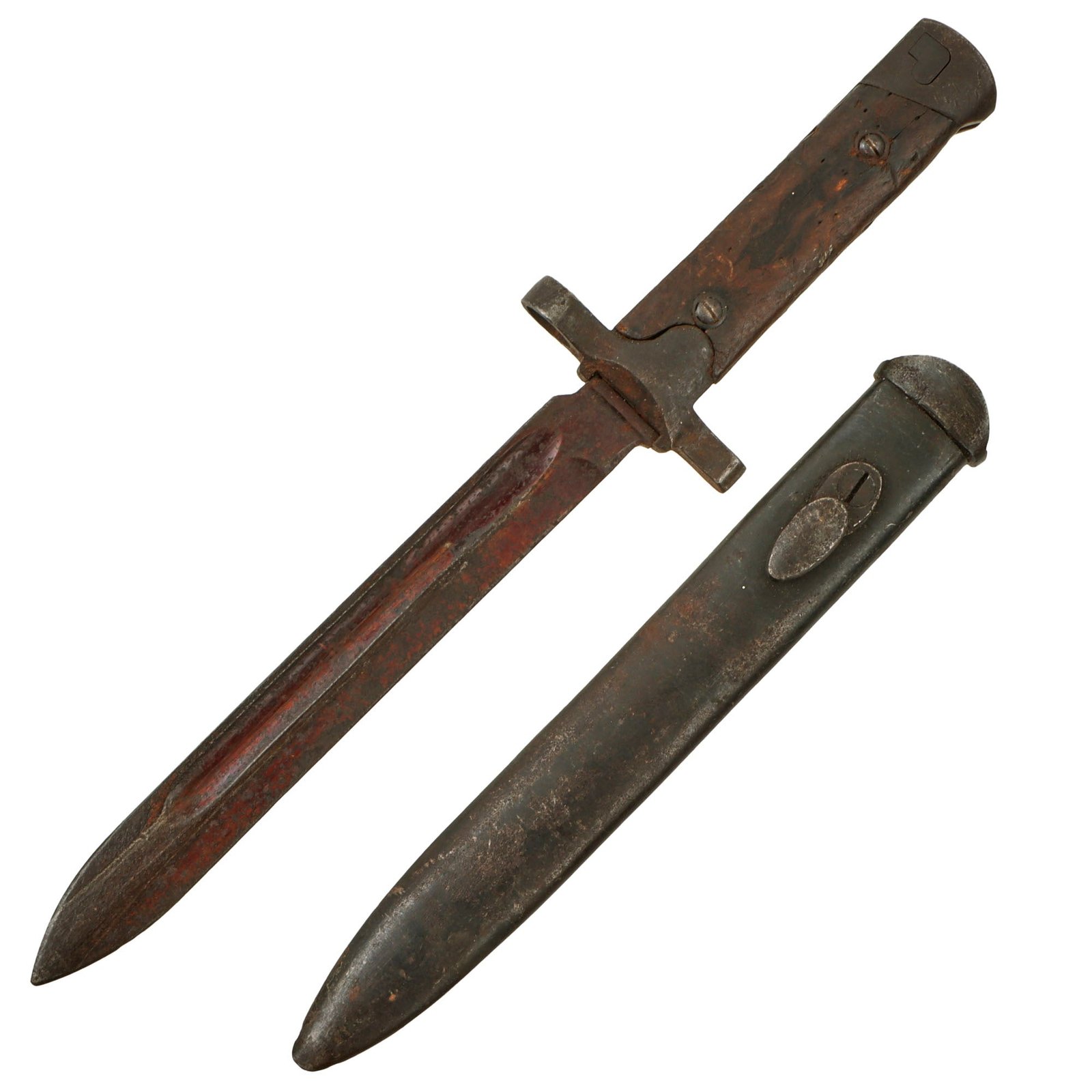 Original Italian WWII M1938 Mannlicher Carcano Short Rifle Folding Converted to Fixed Blade Bayonet with Scabbard