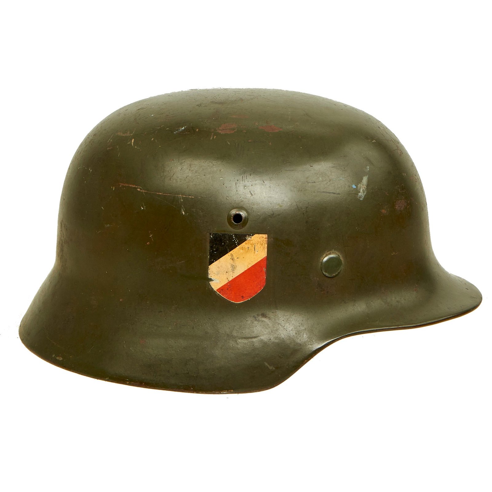 Buy Original German WWII Extra Large Army Heer M35 Double Decal Helmet with 1937 Dated 60cm Liner - NS68 | Original Firearms Antique For Sale