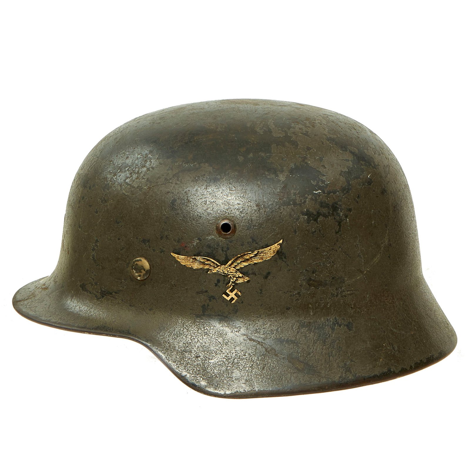 Buy Original German WWII M35 Single Decal Luftwaffe Panzer Camouflage Helmet with Liner & Chinstrap - ET66 | Original Firearms Antique For Sale