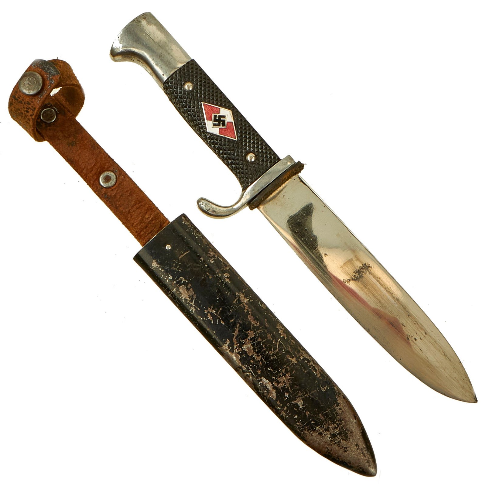 Buy Original German WWII Early HJ Knife by Gottlieb Hammesfahr & Co. with Nickel Plated Blade & Scabbard | Original Firearms Antique For Sale