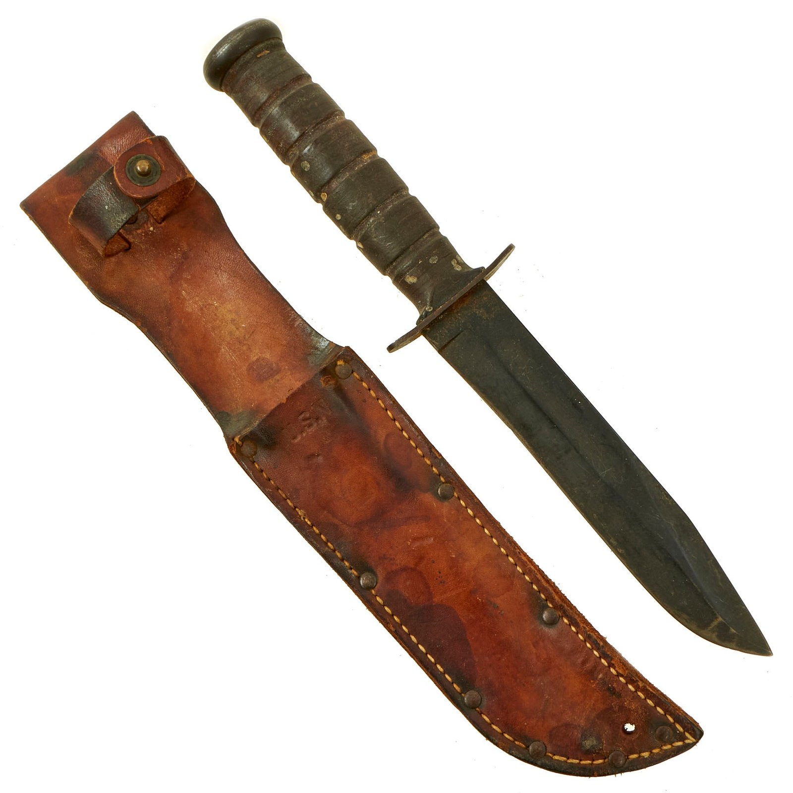 Buy Original U.S. WWII USN “First Model” Early War KA-BAR Fighting Knife by CAMILLUS in Leather Sheath | Original Firearms Antique For Sale