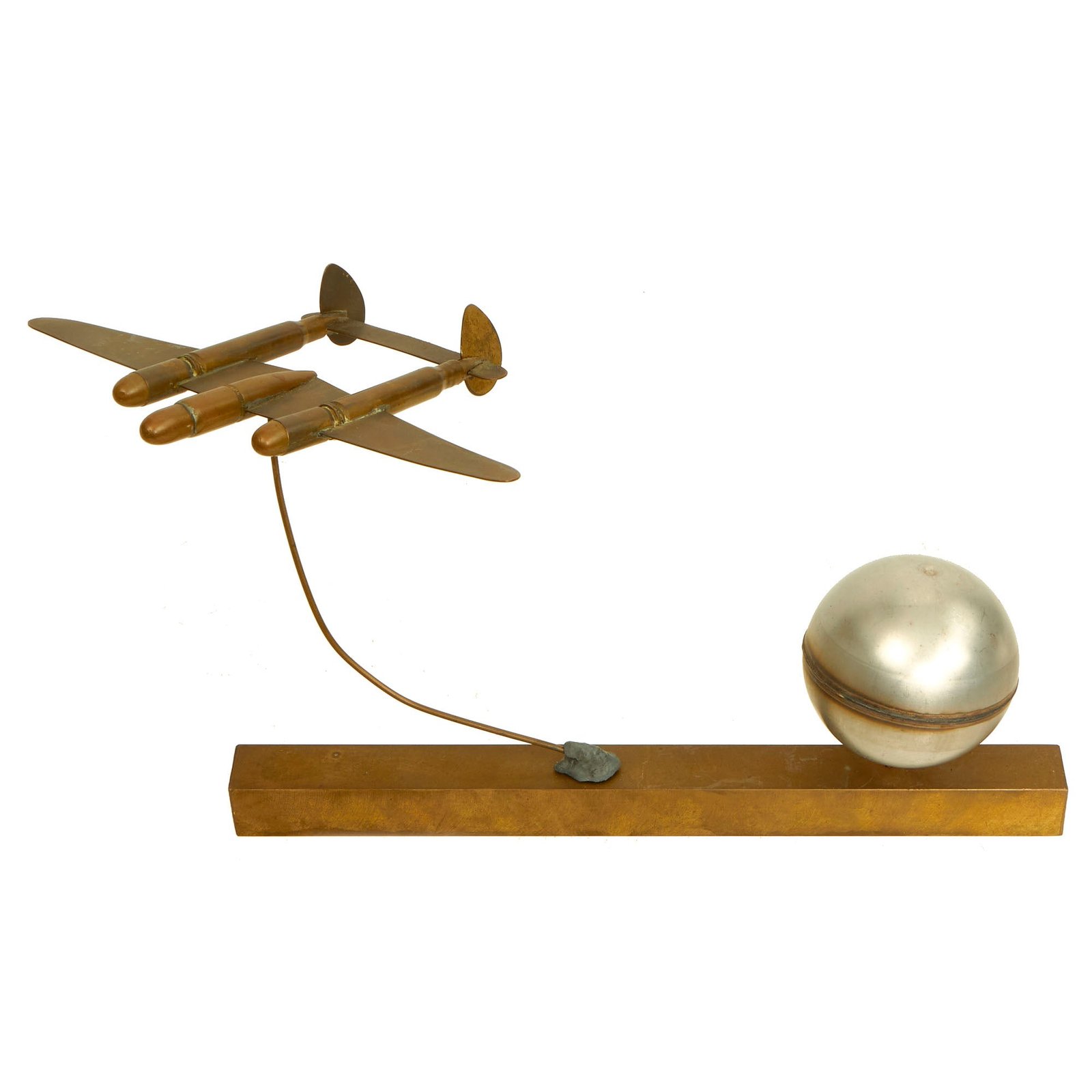Buy Original U.S. WWII Lockheed P-38 Trench Art Constructed From Shell Casing, Rounds and Scrap Brass with Base | Original Firearms Antique For Sale