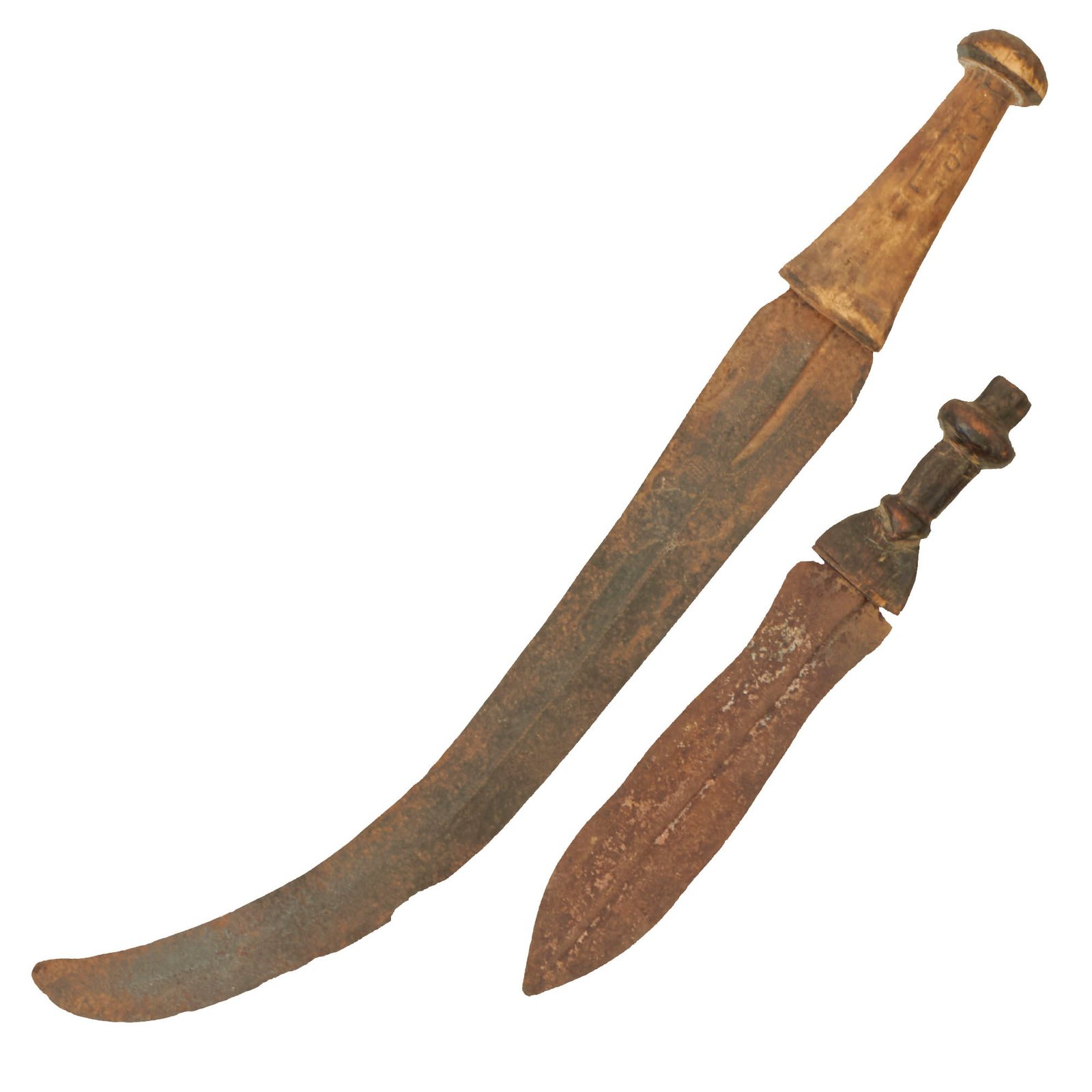 Buy Original 19th Century Central Africa Congolese Bantu Peoples Tribal Sape Dagger and Kondo Style Sickle Sword - 2 Items | Original Firearms Antique For Sale