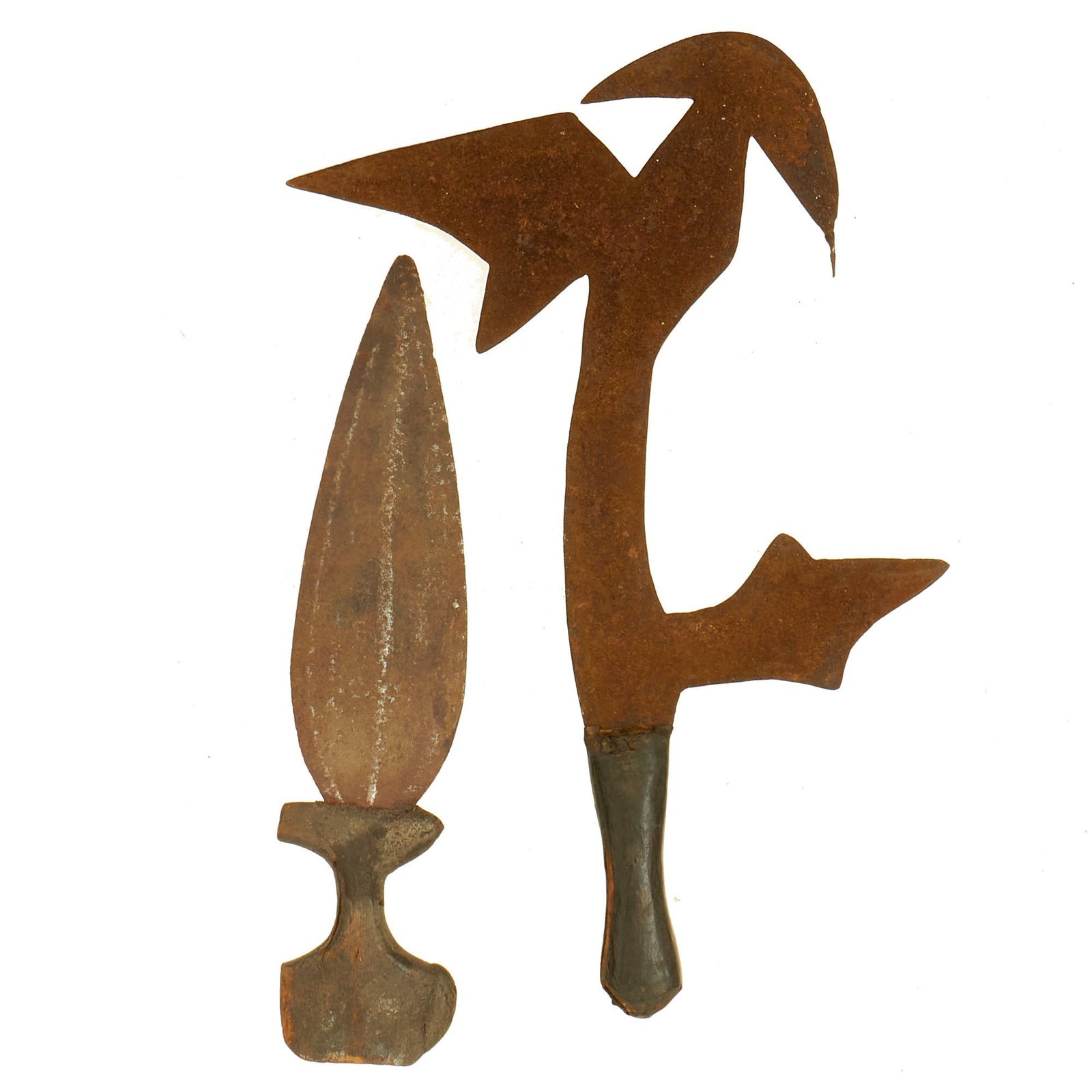 Buy Original African 19th Century Set of Knives From Southern Congo Region - Ngbaka Throwing Knife and Tetela Knife | Original Firearms Antique For Sale