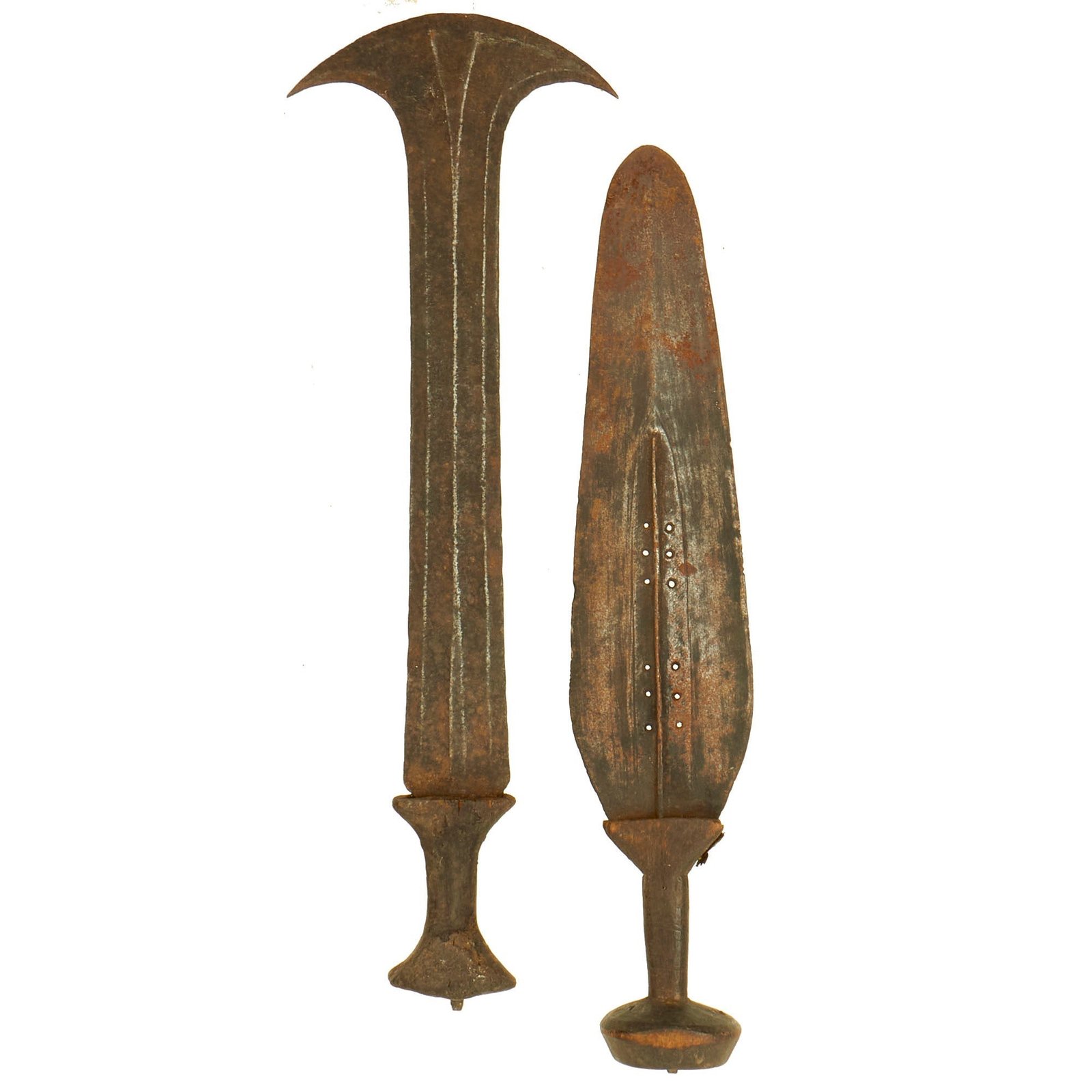 Buy Original African 19th Century Mongo People Ekonda Tribe Currency Knife Set - (2) Items | Original Firearms Antique For Sale