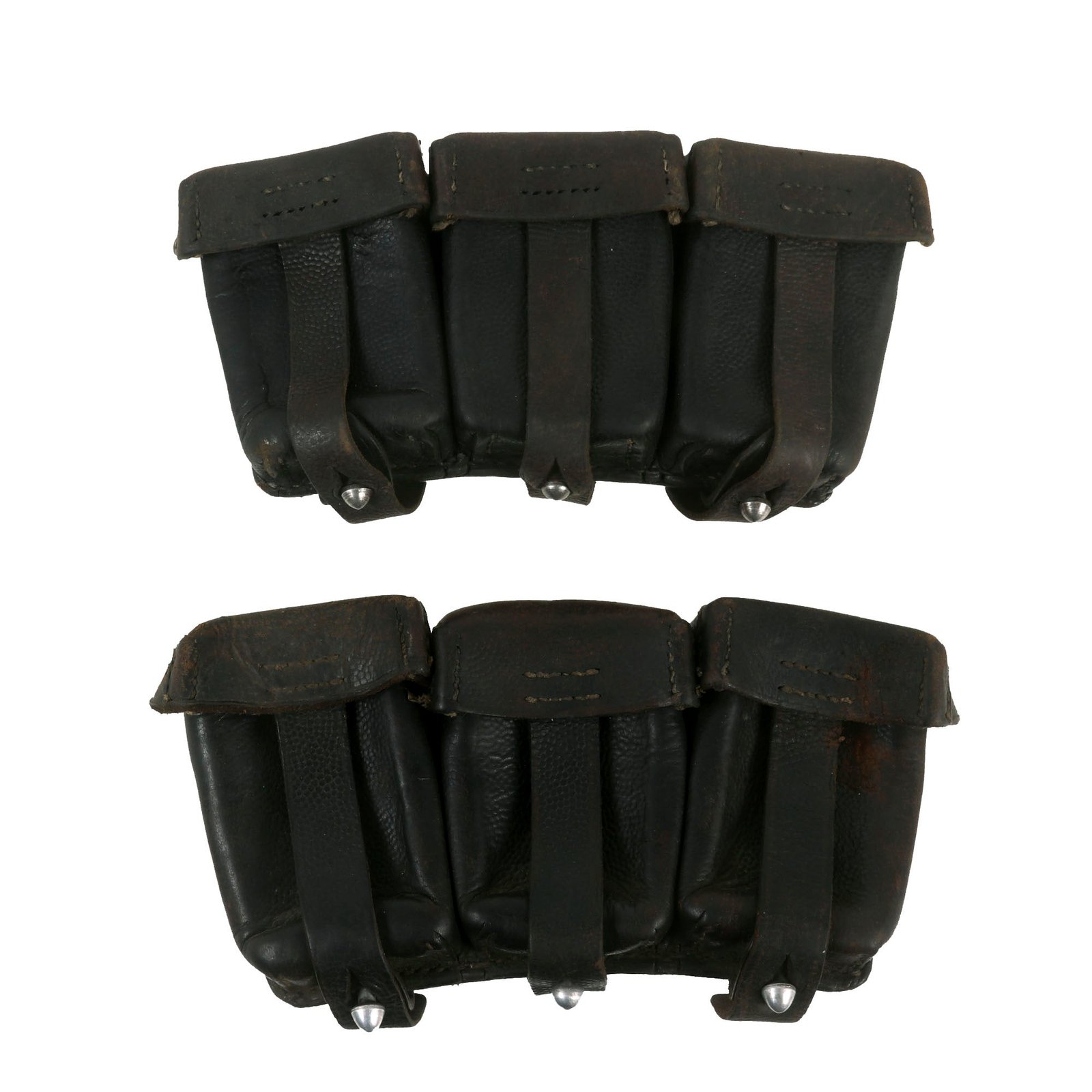 Buy Original German WWII Naval Black Leather Mauser 98k Triple Pouch Lot with Kriegsmarine Markings Dated 1938 & 1940 - 2 items | Original Firearms Antique For Sale