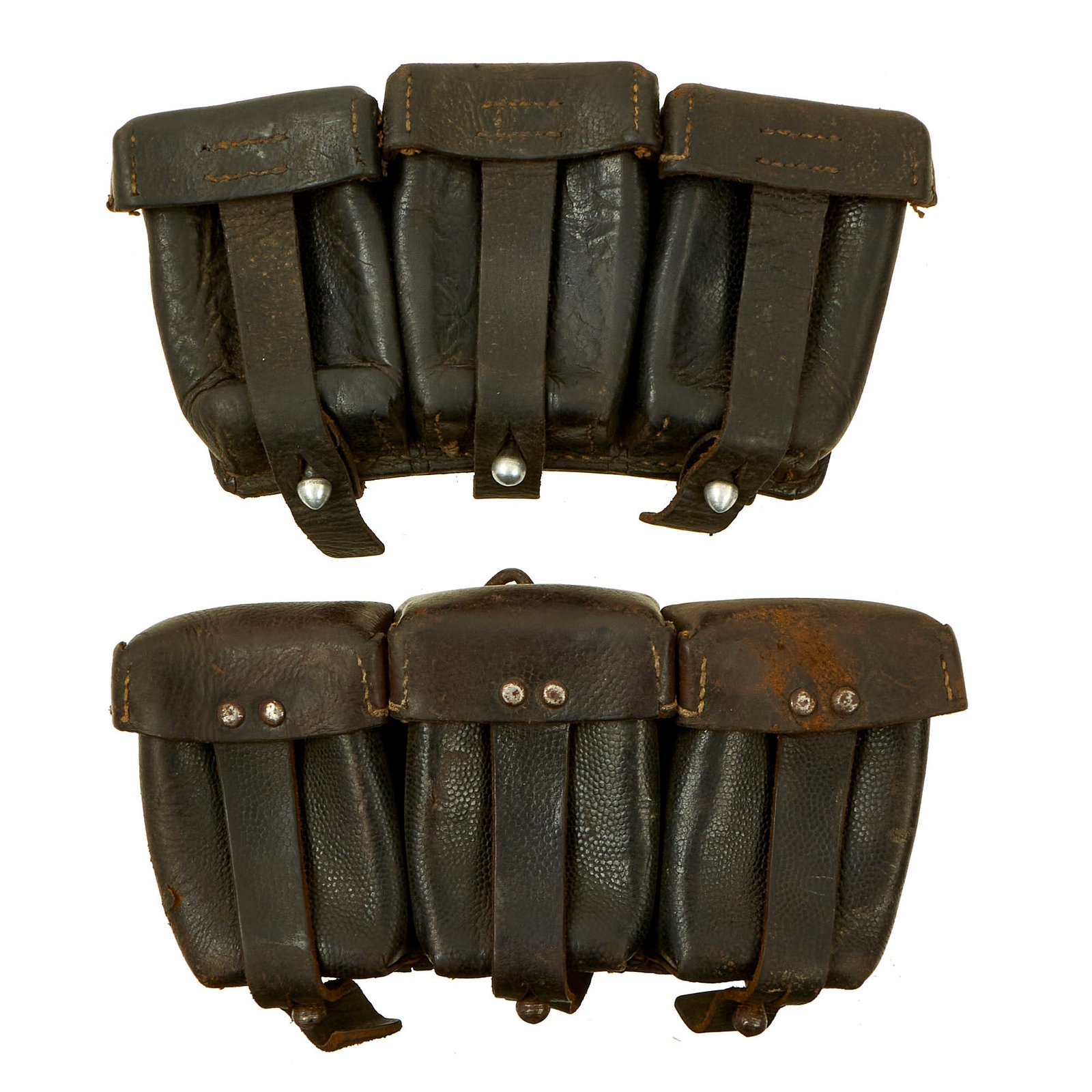 Buy Original German WWII Naval Brown Leather Mauser 98k Triple Pouch Lot with Kriegsmarine Markings dated 1939 & 1942 - 2 items | Original Firearms Antique For Sale