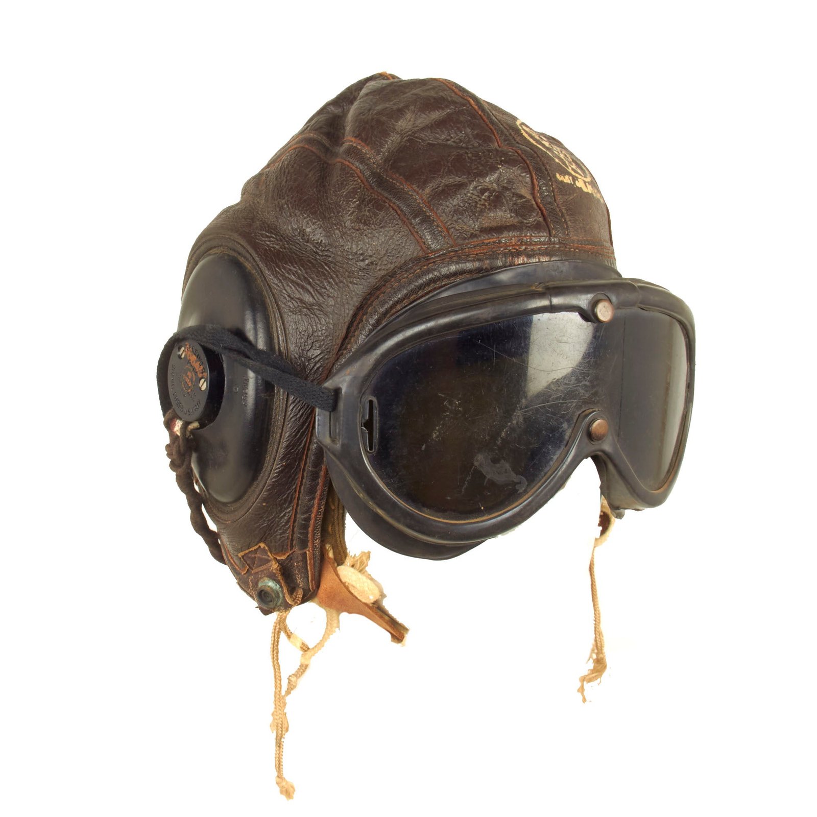 Buy Original U.S. WWII Army Air Force Flying Helmet Set with Goggles - Type B-6 and A-9 | Original Firearms Antique For Sale