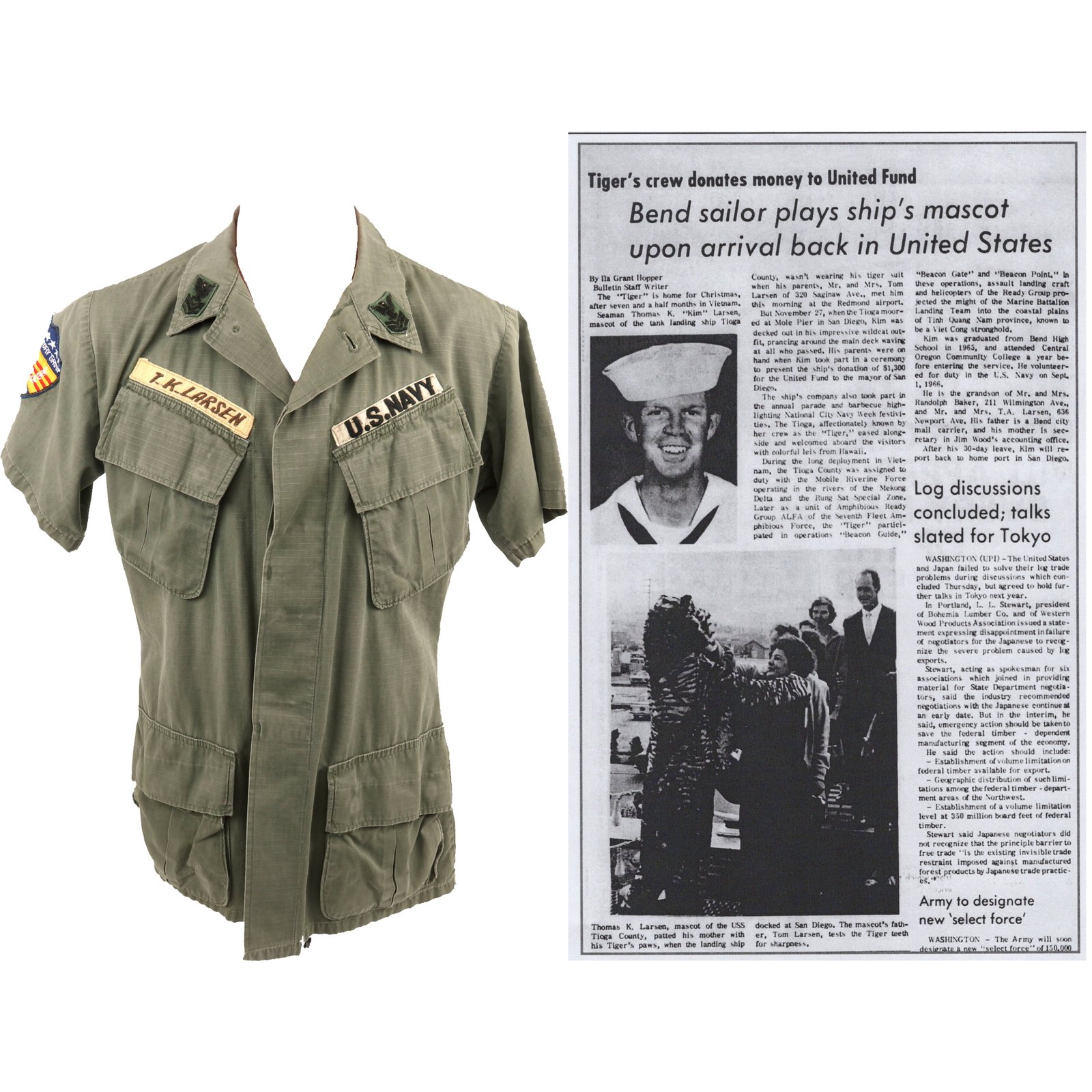 Buy Original U.S. Vietnam War Named Naval Advisory Group Uniform with Period-Applied Insignia - T.K. Larsen | Original Firearms Antique For Sale