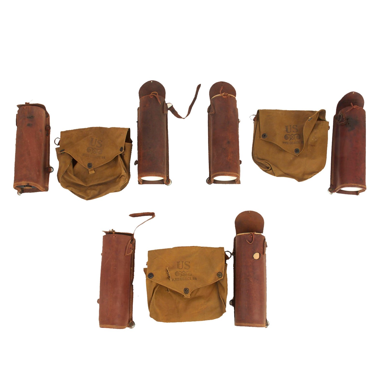 Buy Original RARE U.S. WWII M4 Gas Mask Pouch and Canister Carrier Lot for Horse Gas Masks - (3) Carriers (6) Canister Carrier Pouches | Original Firearms Antique For Sale