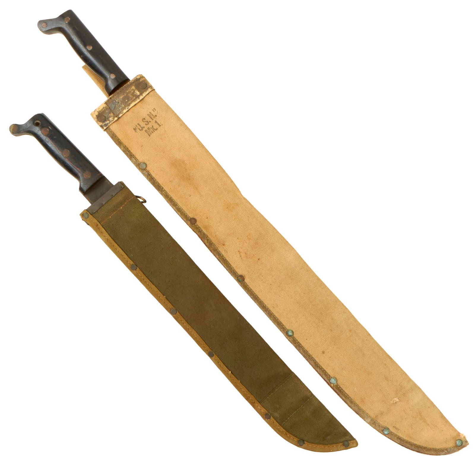 Buy Original U.S. WWII Navy and Army Machete Lot With Scabbards - Both 1944 Dated | Original Firearms Antique For Sale