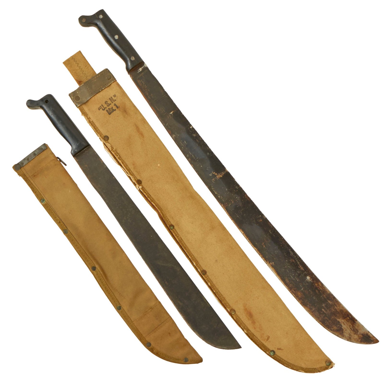 Buy Original U.S. WWII Navy and Army Machete Lot With Scabbards - Dated 1944 & 1945 | Original Firearms Antique For Sale