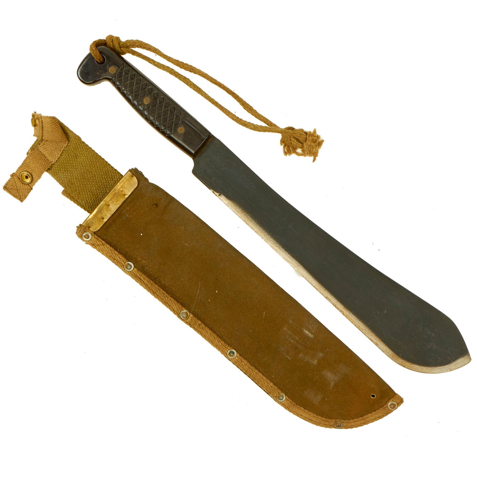Buy Original Scarce WWII Australian 15” Machete with Plastic Handle and Original Canvas Sheath- In Excellent Condition- Dated 1944 | Original Firearms Antique For Sale