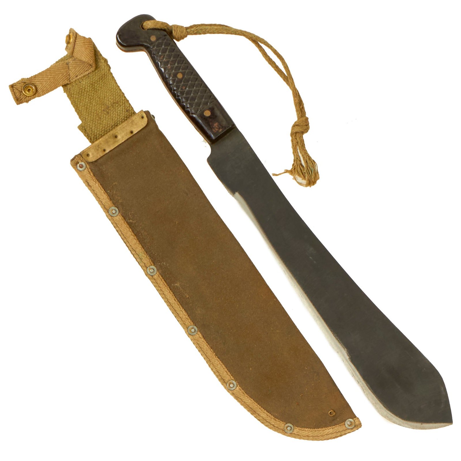 Buy Original Scarce Australian WWII 15” Machete with Plastic Handles and Canvas Sheath - Dated 1944 | Original Firearms Antique For Sale
