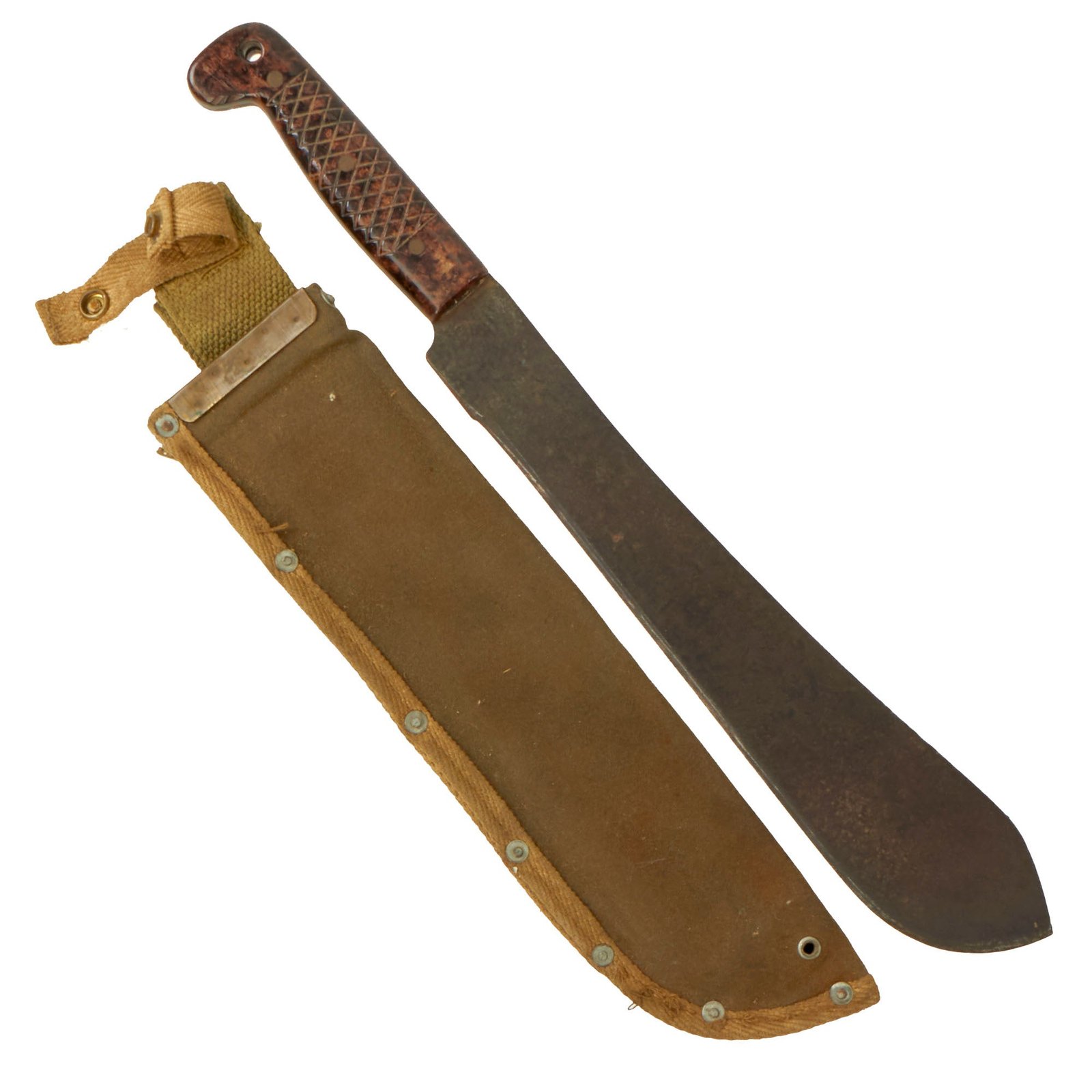 Buy Original Scarce Australian WWII 15” Machete with Plastic Handles and Canvas Sheath - Dated 1944 | Original Firearms Antique For Sale
